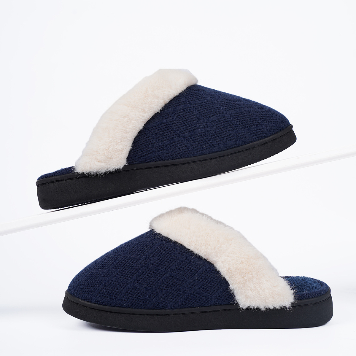 Men's Warm Slipper With Knitted Upper Plush Collar