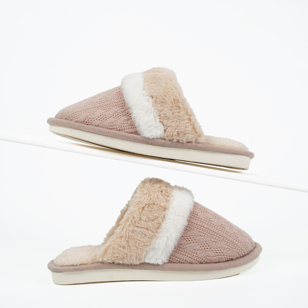 Women's Warm Slipper With Knitted Upper Plush Collar