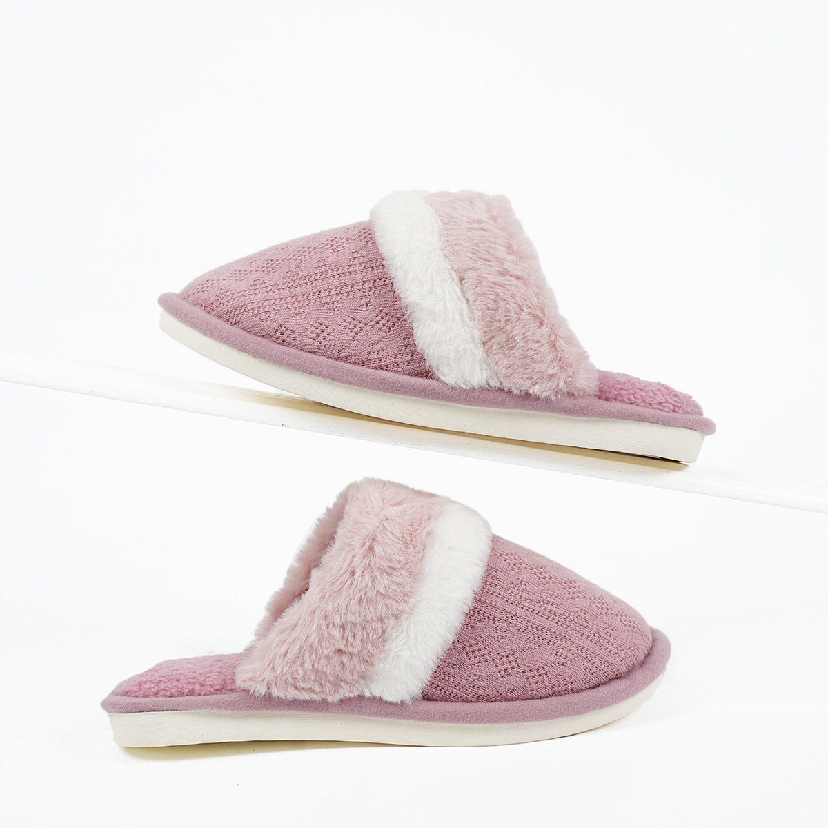 Women's Warm Slipper With Knitted Upper Plush Collar