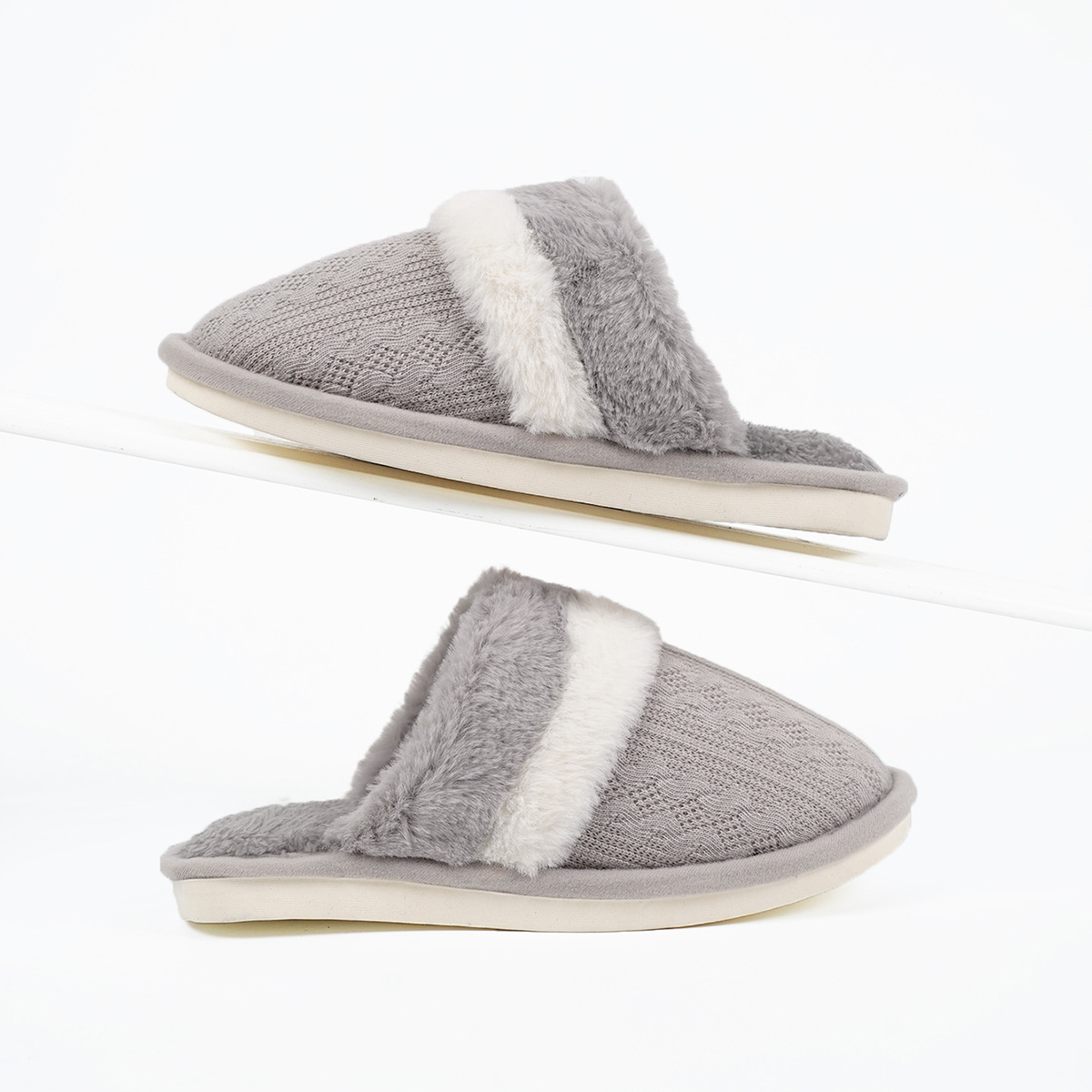 Men's Warm Slipper With Knitted Upper Plush Collar