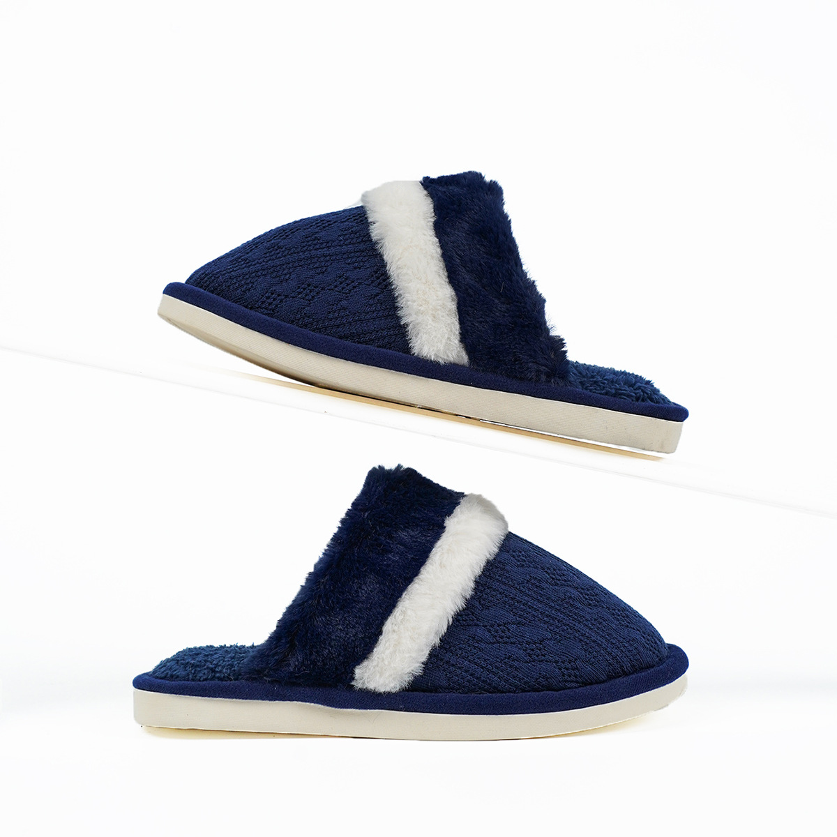 Men's Warm Slipper With Knitted Upper Plush Collar