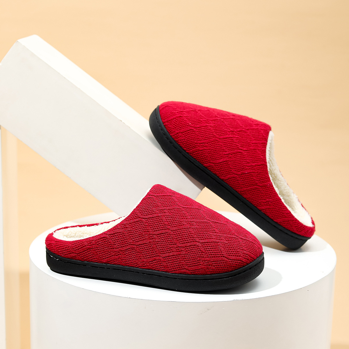 Women's Warm Slipper With Knitted Upper Plush Inside