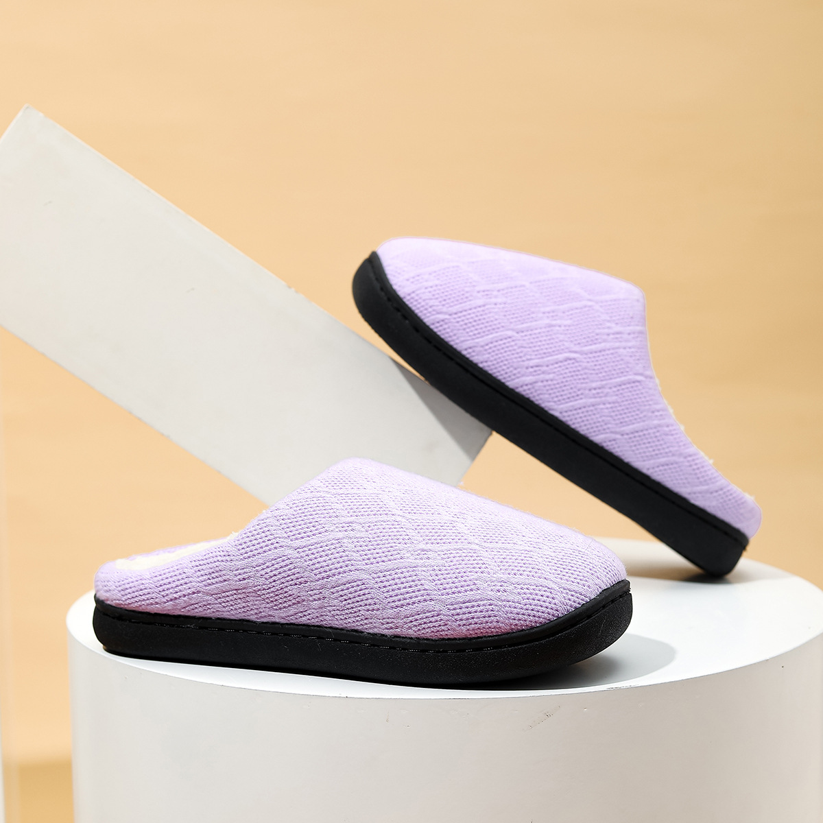 Women's Warm Slipper With Knitted Upper Plush Inside