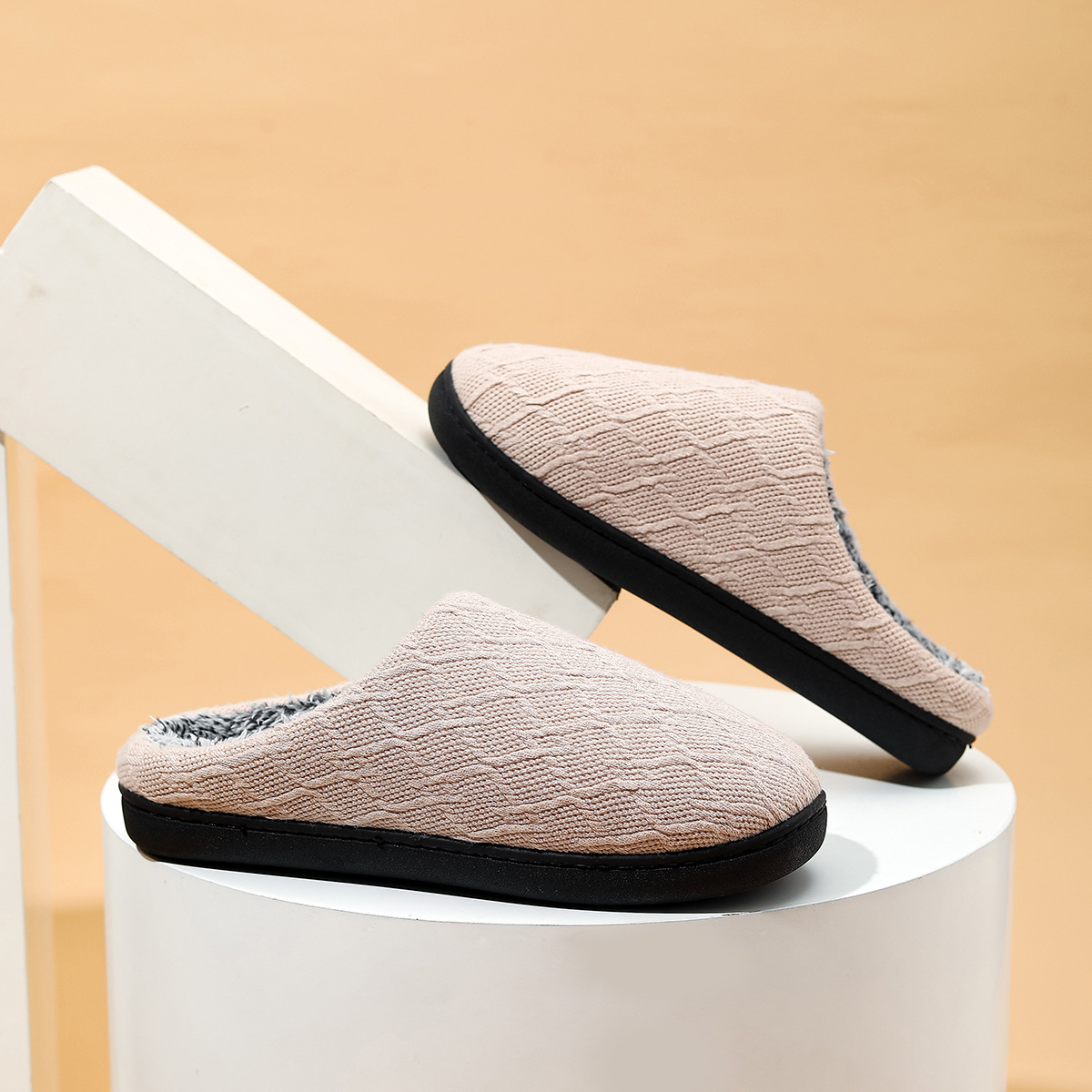 Women's Warm Slipper With Knitted Upper Plush Inside