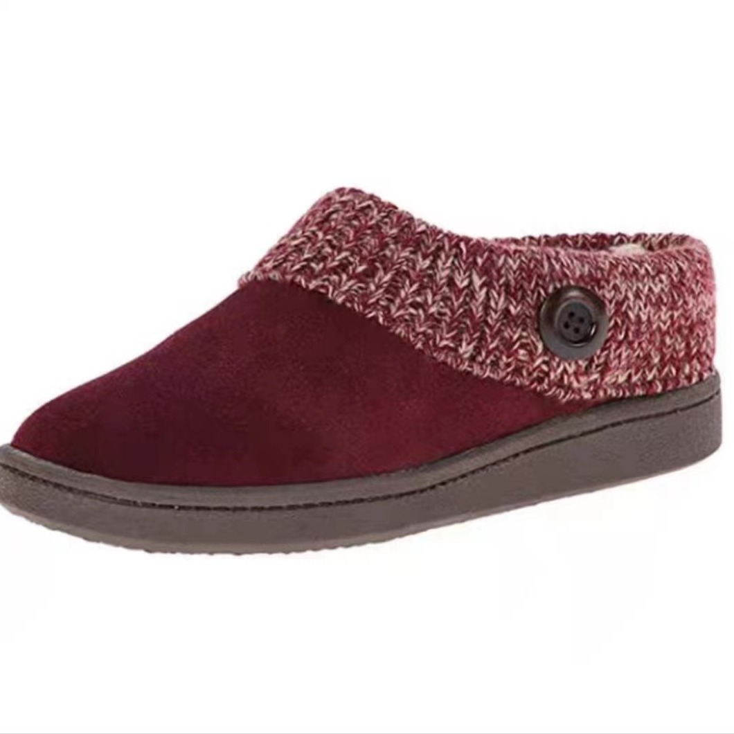 Men's Warm Slippers Suede Upper In Pure Color With Knitting Collar