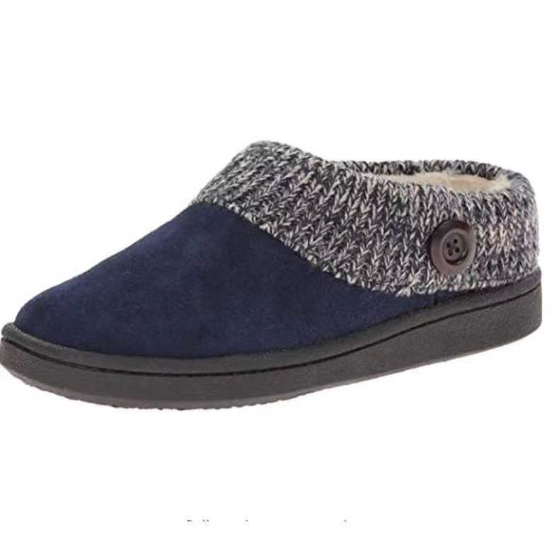 Men's Warm Slippers Suede Upper In Pure Color With Knitting Collar