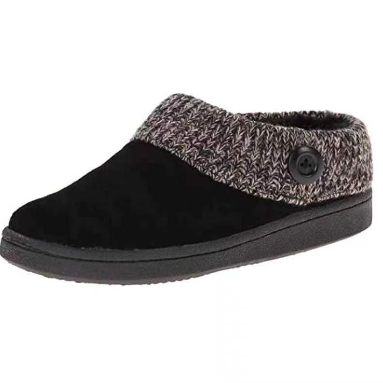 Men's Warm Slippers Suede Upper In Pure Color With Knitting Collar