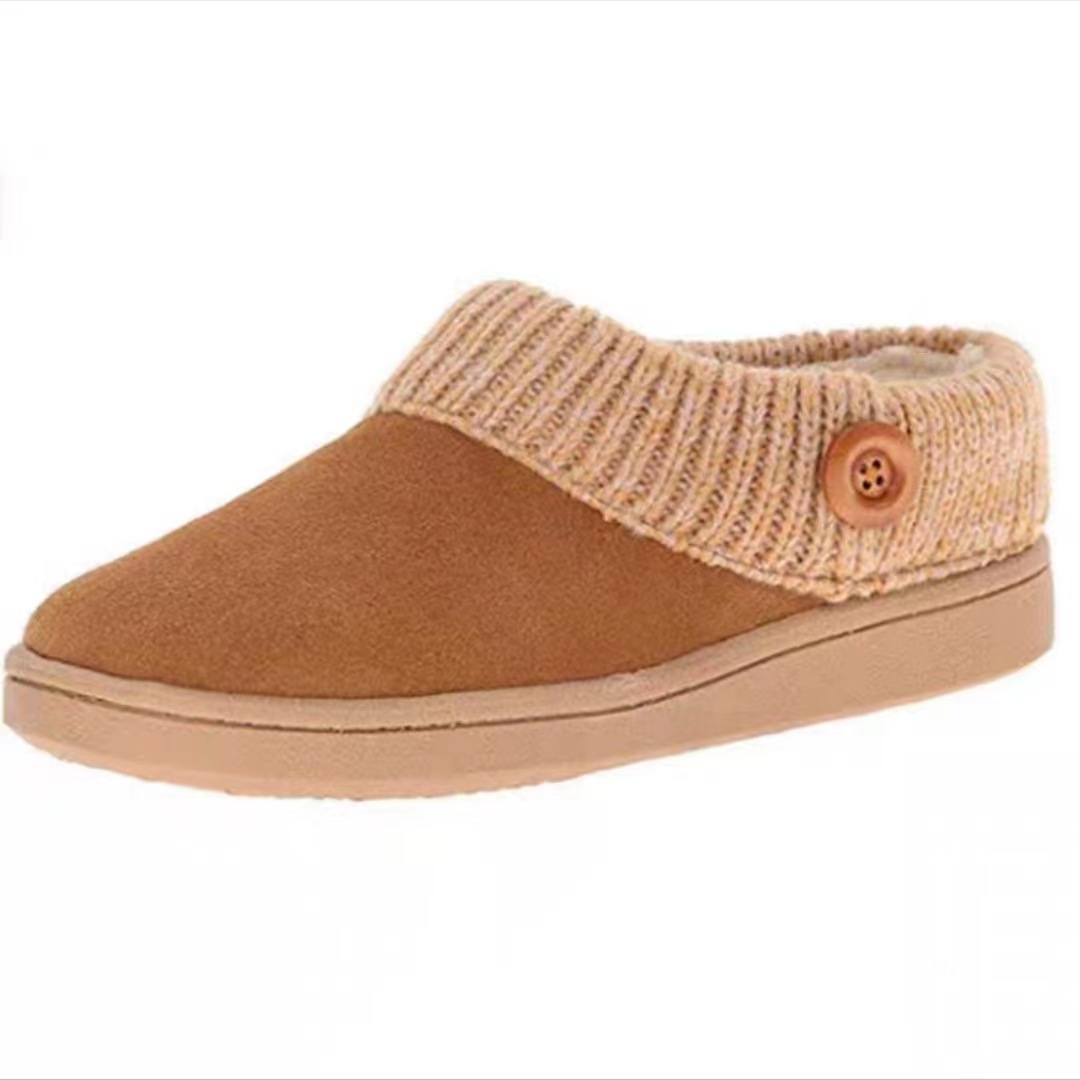 Men's Warm Slippers Suede Upper In Pure Color With Knitting Collar