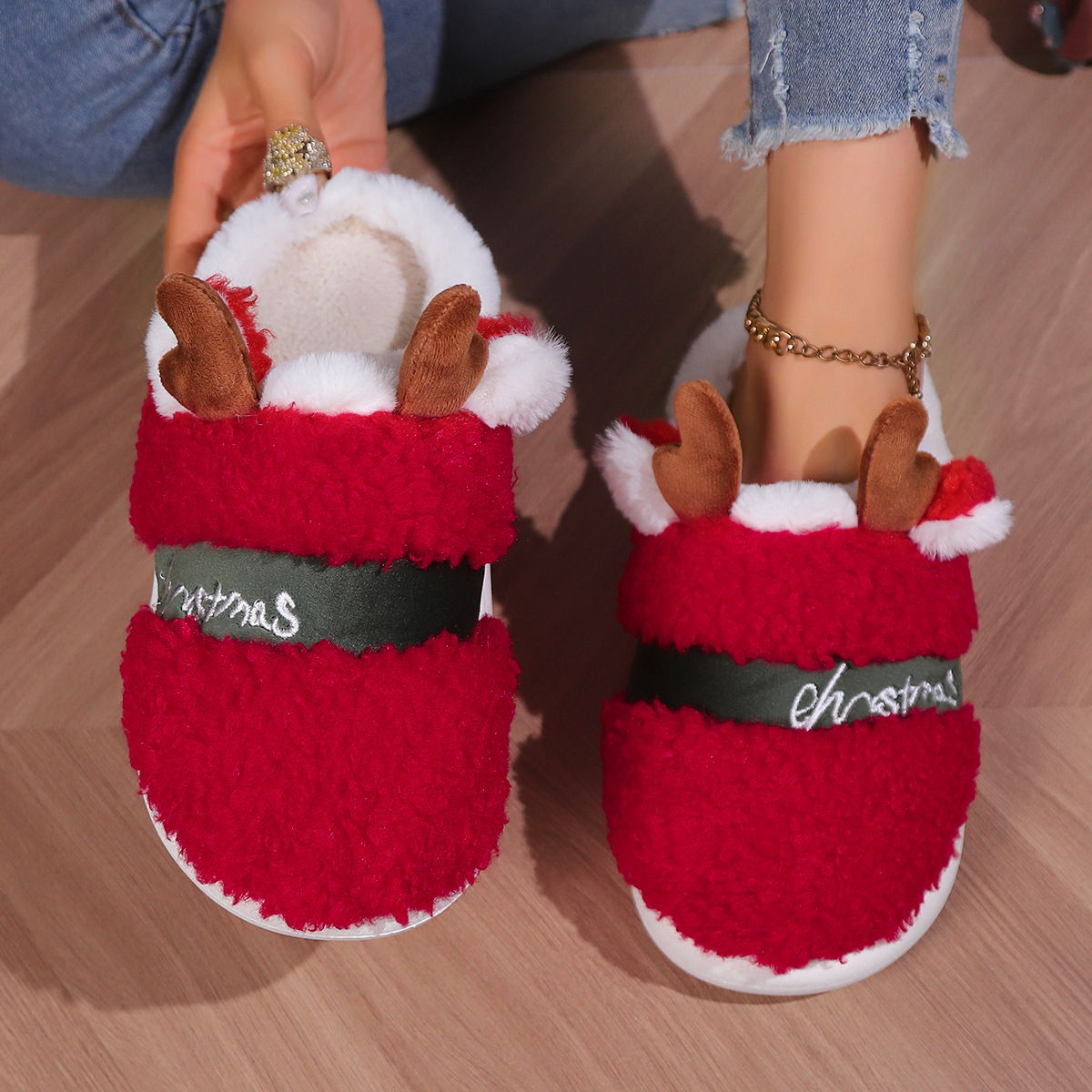 Christmas Design Winter Plush Warm Slippers For Male and Female