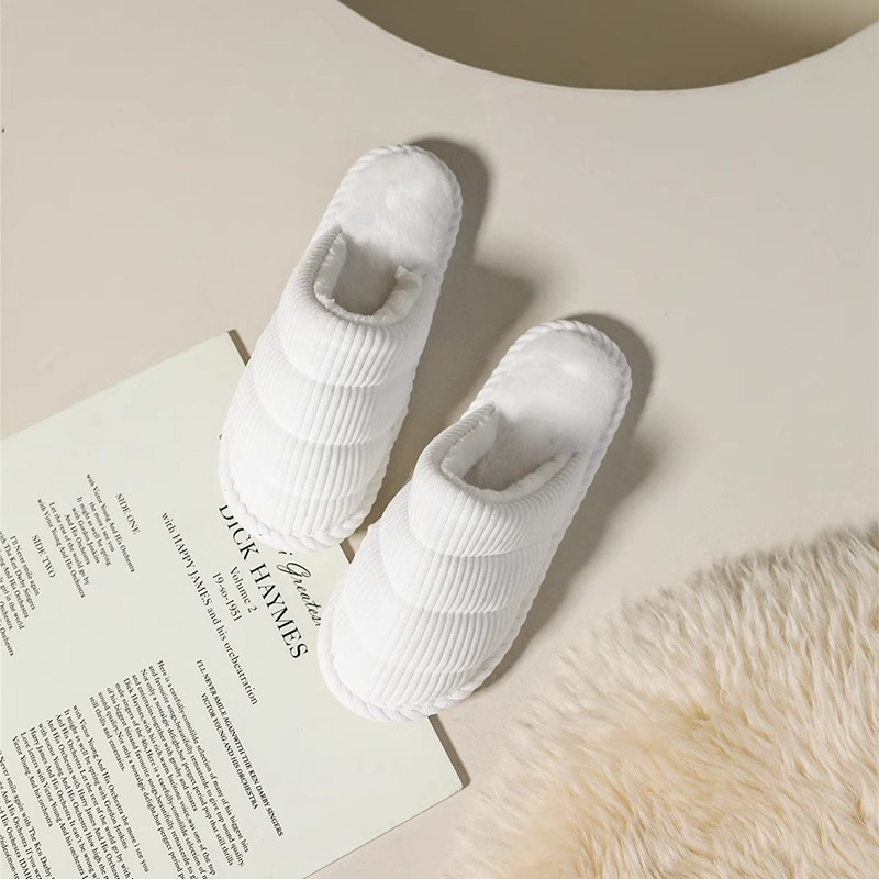 Women's Warm Slippers Corduroy Upper In Pure Color Plush Inside
