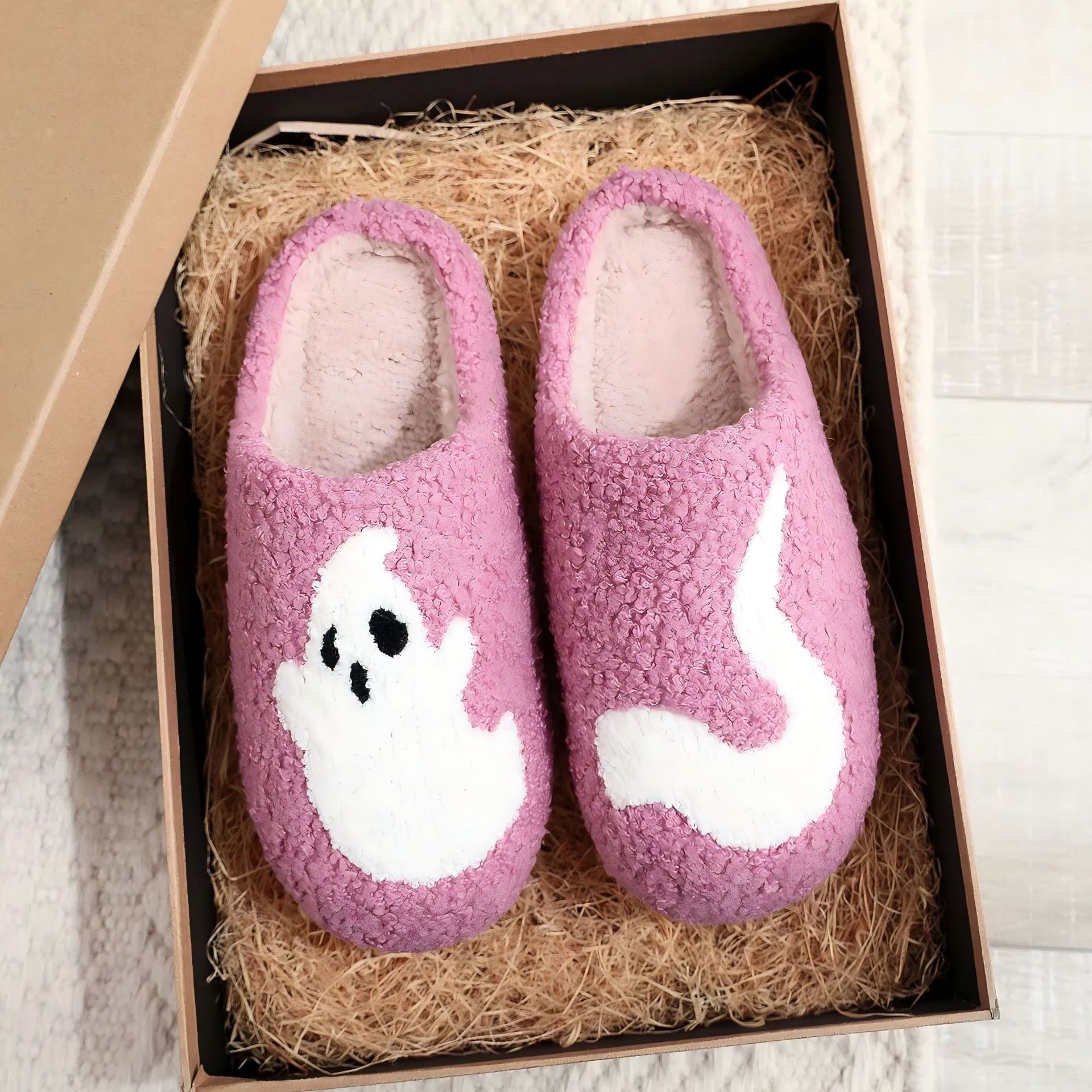 Home Winter Plush Warm Slippers Halloween Ghost Design