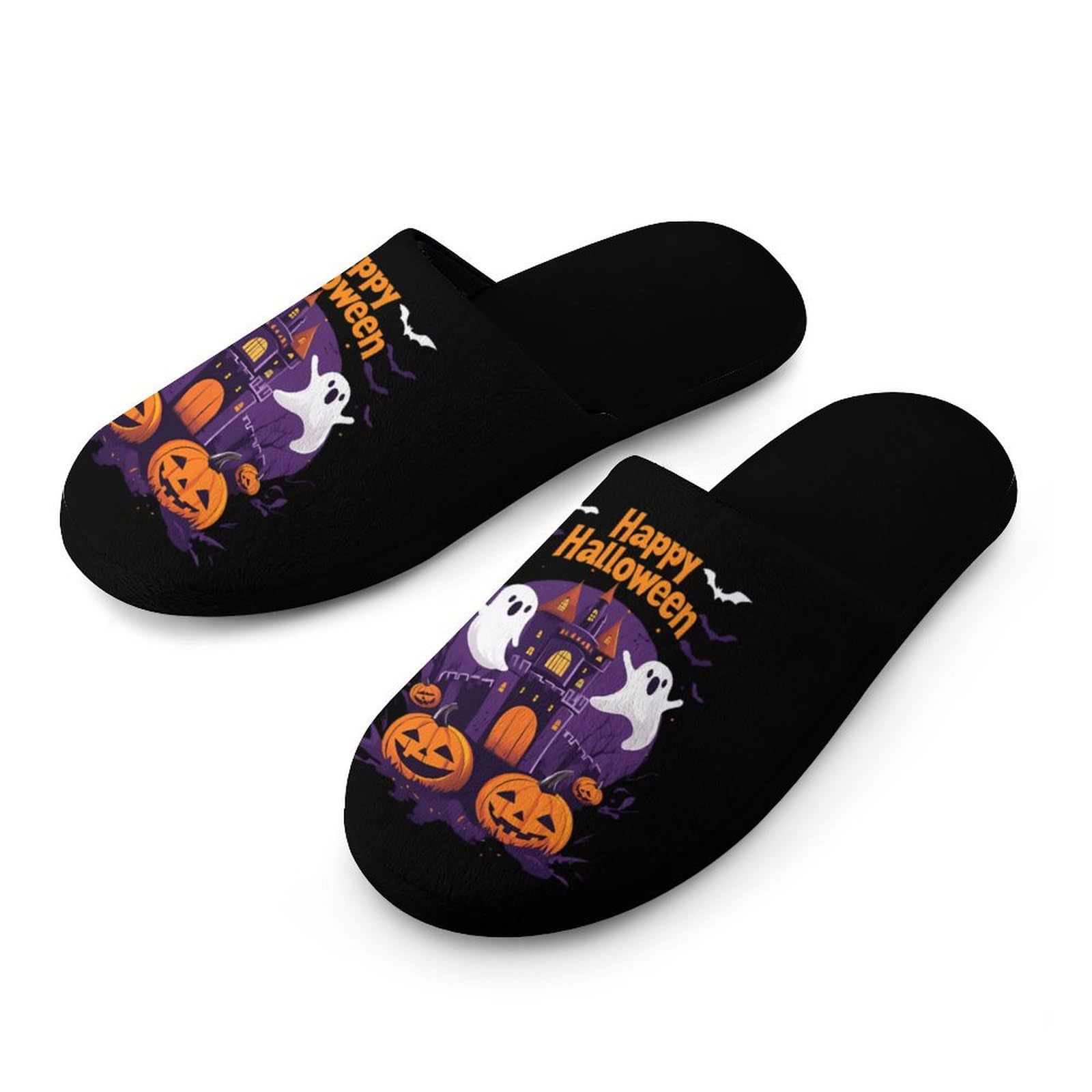 Home Winter Plush Warm Slippers HAPPY HALLOWEEN Design