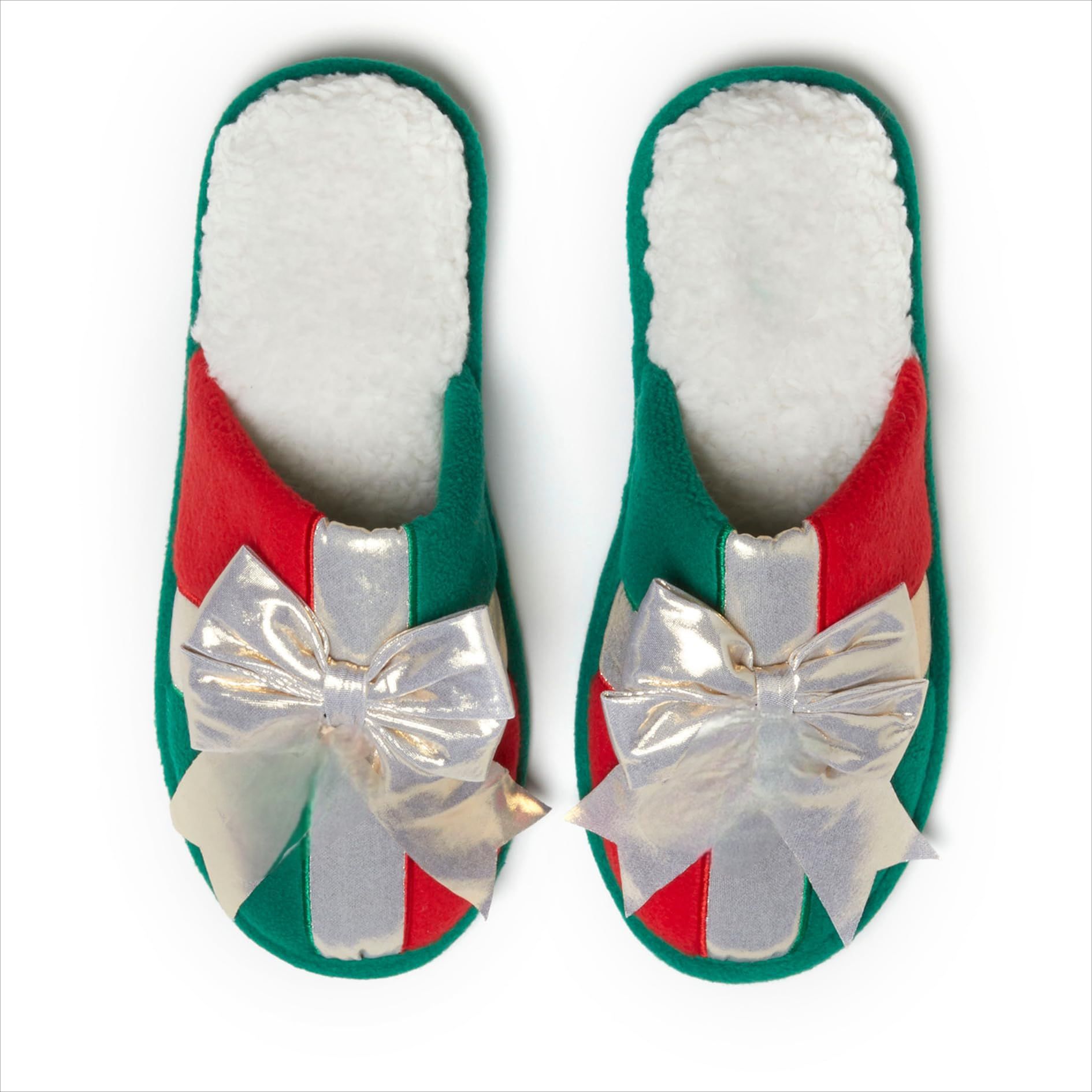 Christmas Warm Slippers With Xmas Elements Embroidery Plush Upper