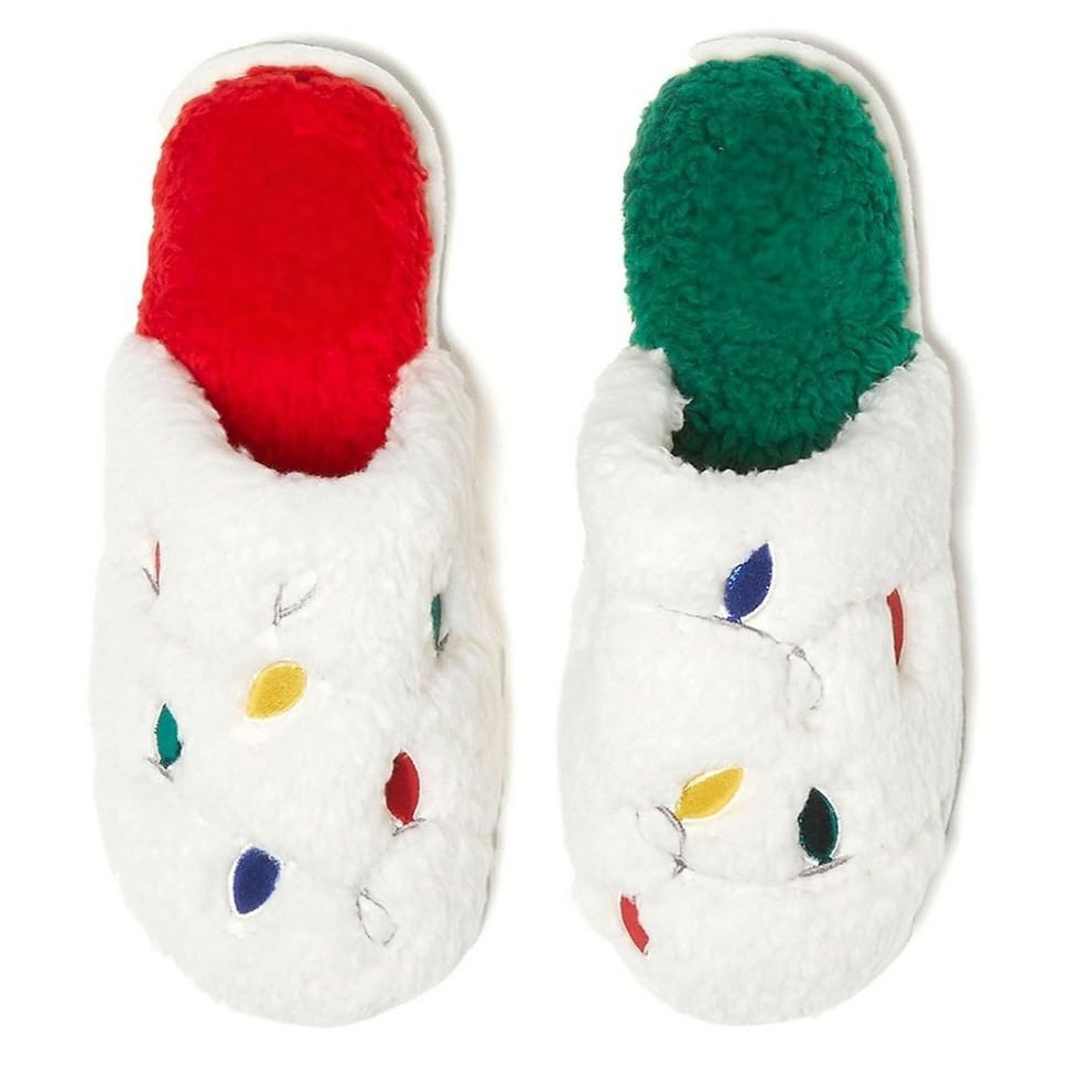Christmas Warm Slippers With Xmas Elements Embroidery Plush Upper