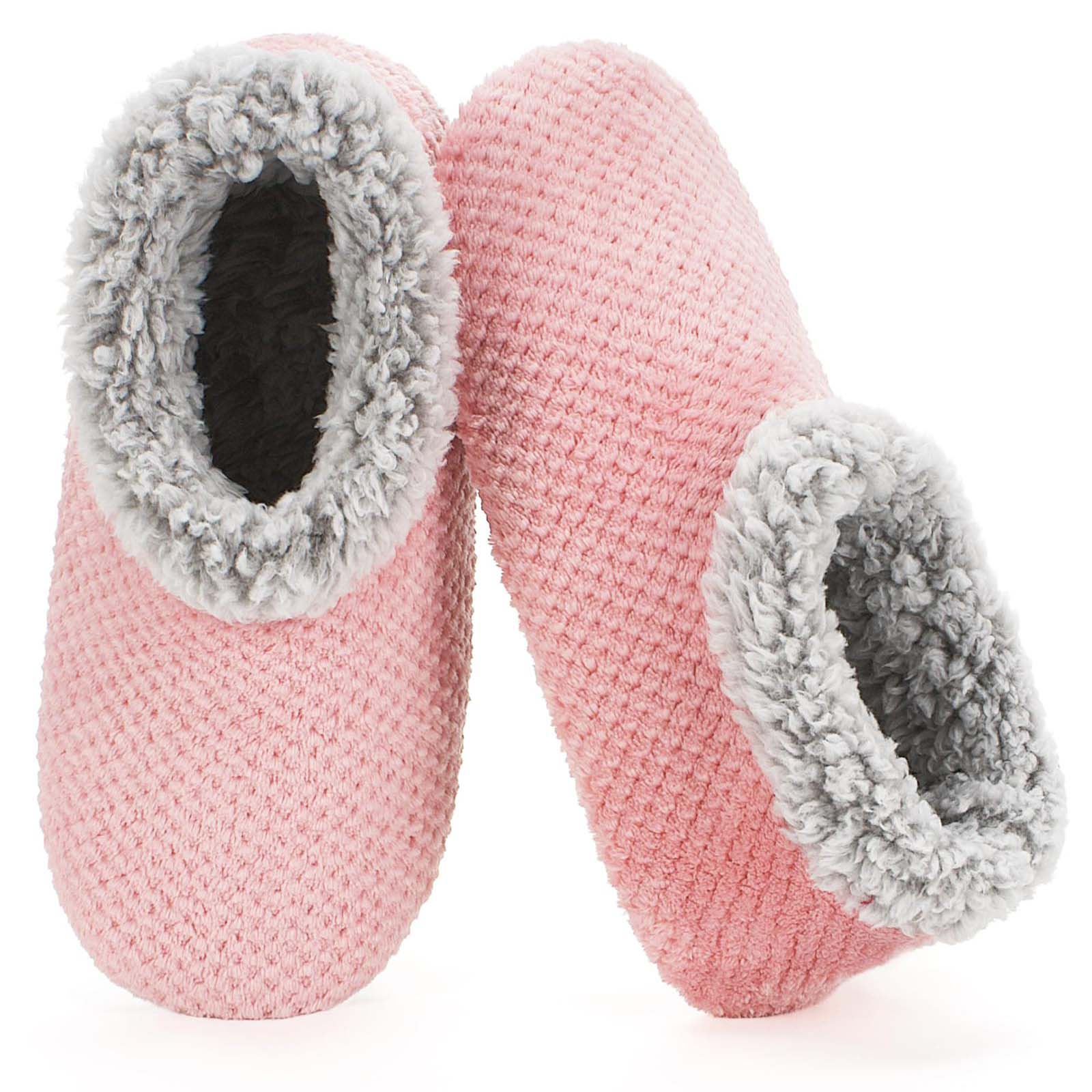 Women's Soft Quiet Warm Floor Slipper Shoes With Knitted Upper Plush Collar Machine Washable