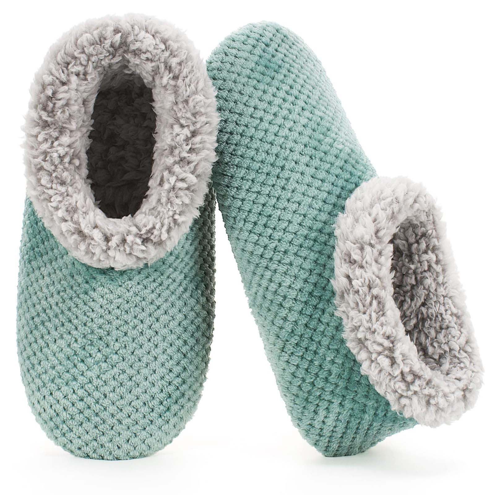 Women's Soft Quiet Warm Floor Slipper Shoes With Knitted Upper Plush Collar Machine Washable