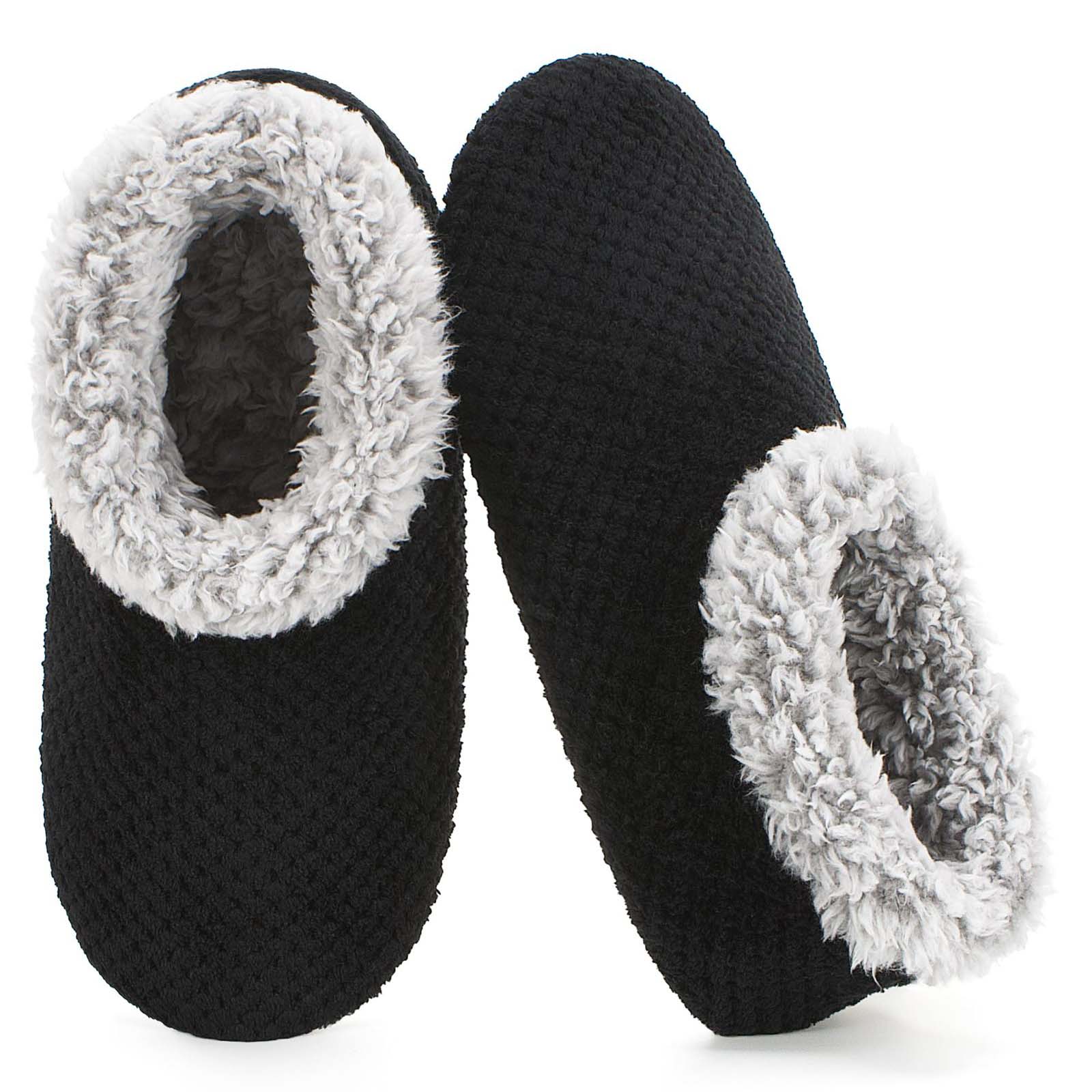 Men's Soft Quiet Warm Floor Slipper Shoes With Knitted Upper Plush Collar Machine Washable