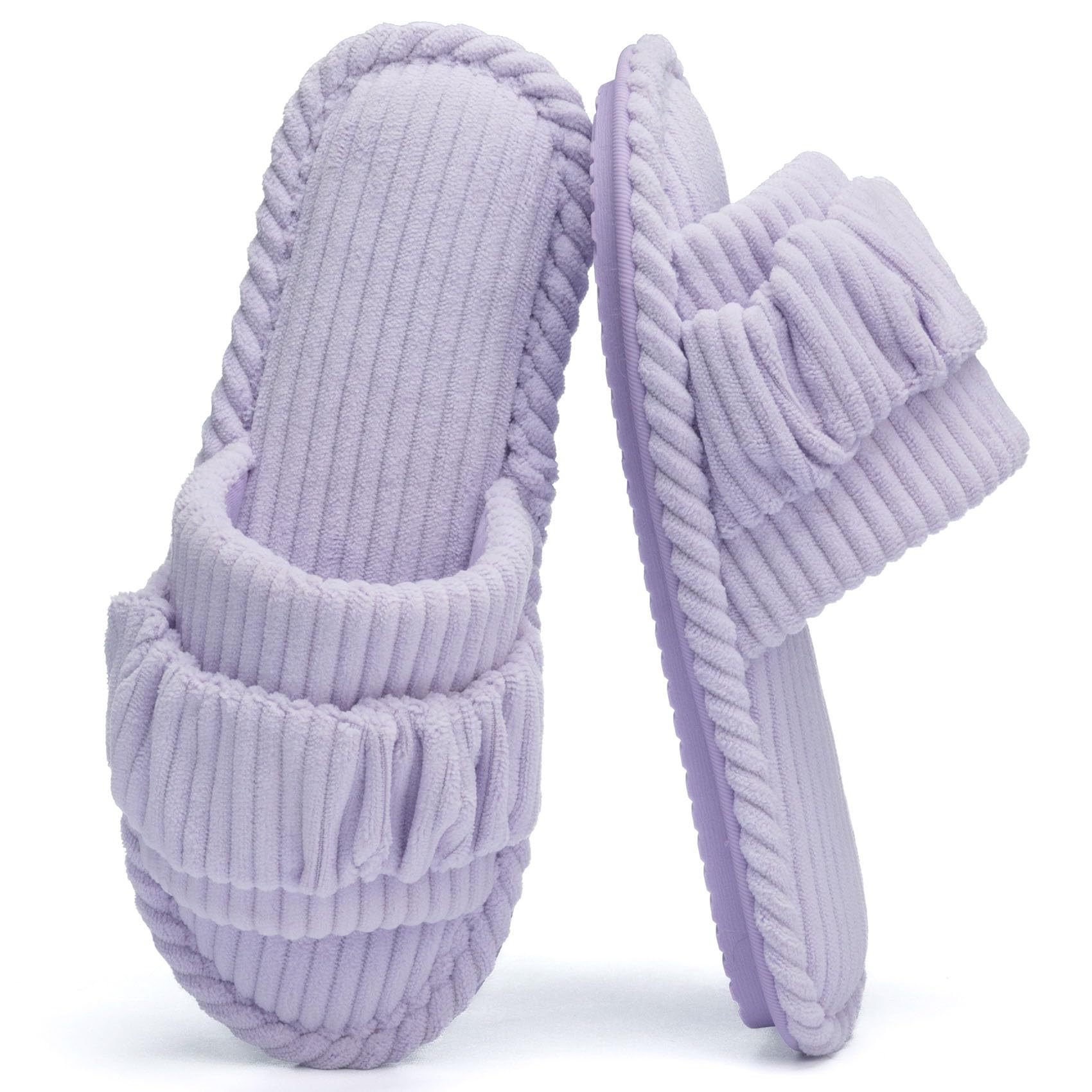 Women's Open Toe Slippers With Corduroy Upper In Pure Color