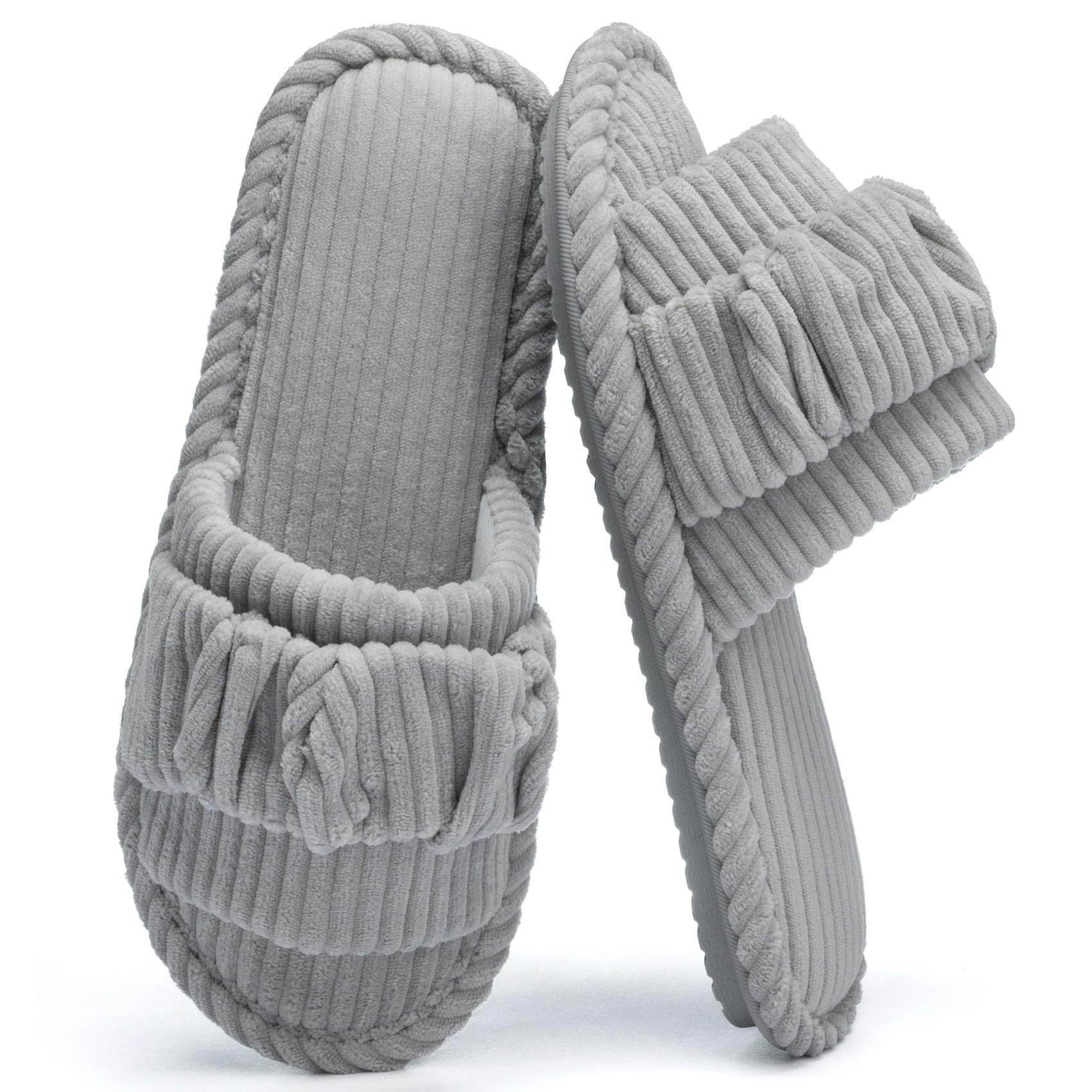 Women's Open Toe Slippers With Corduroy Upper In Pure Color