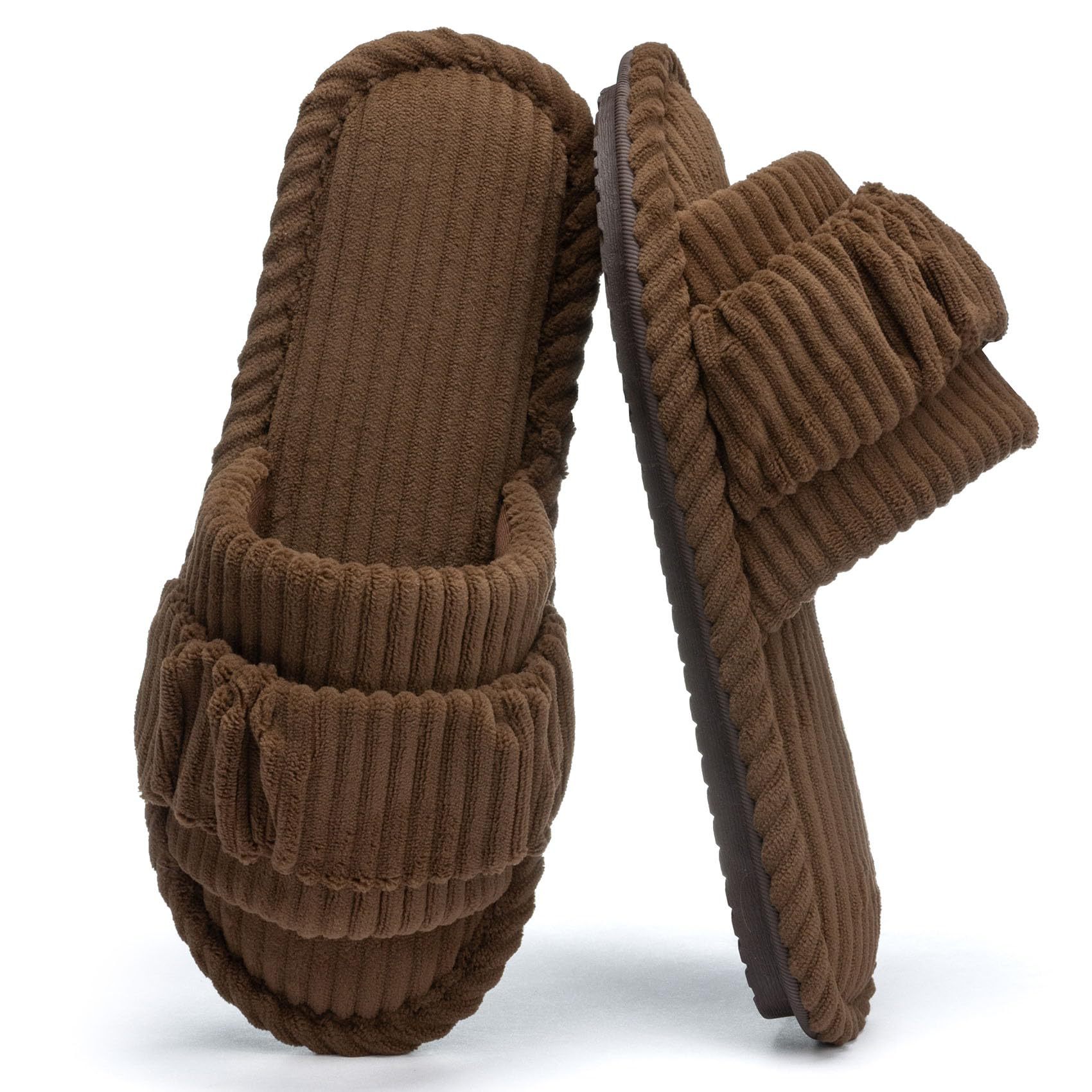 Women's Open Toe Slippers With Corduroy Upper In Pure Color