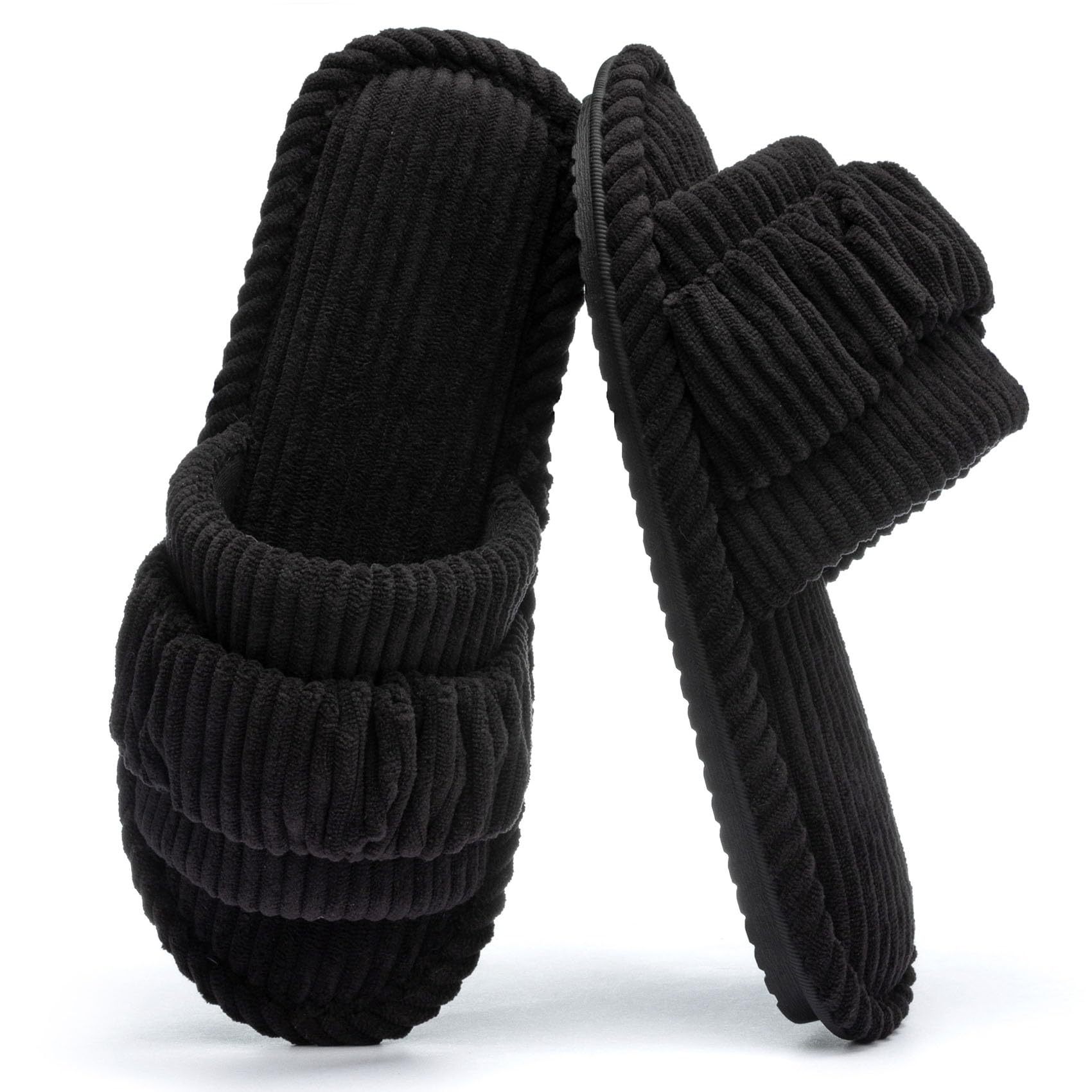 Women's Open Toe Slippers With Corduroy Upper In Pure Color
