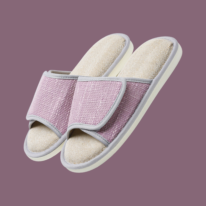Women's Open Toe Cotton and Linen Slippers With Adjustable Upper