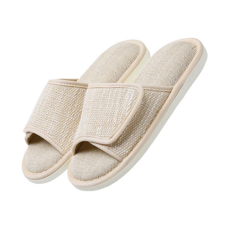 Women's Open Toe Cotton and Linen Slippers With Adjustable Upper