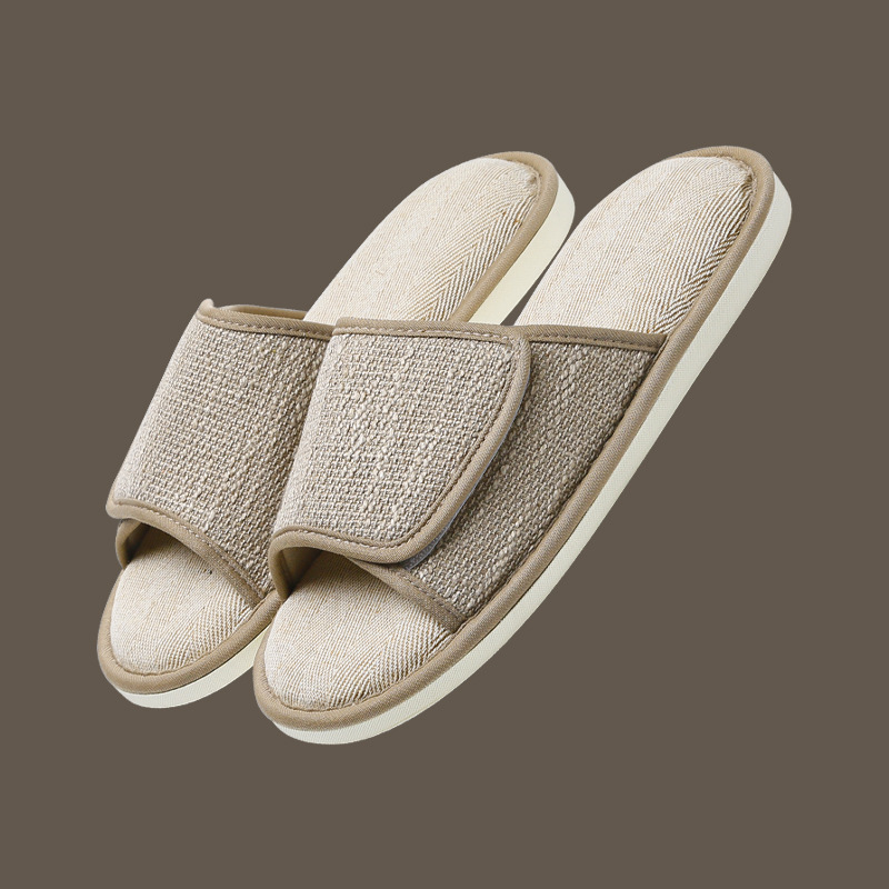 Women's Open Toe Cotton and Linen Slippers With Adjustable Upper
