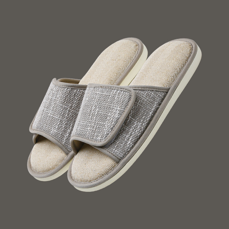 Women's Open Toe Cotton and Linen Slippers With Adjustable Upper