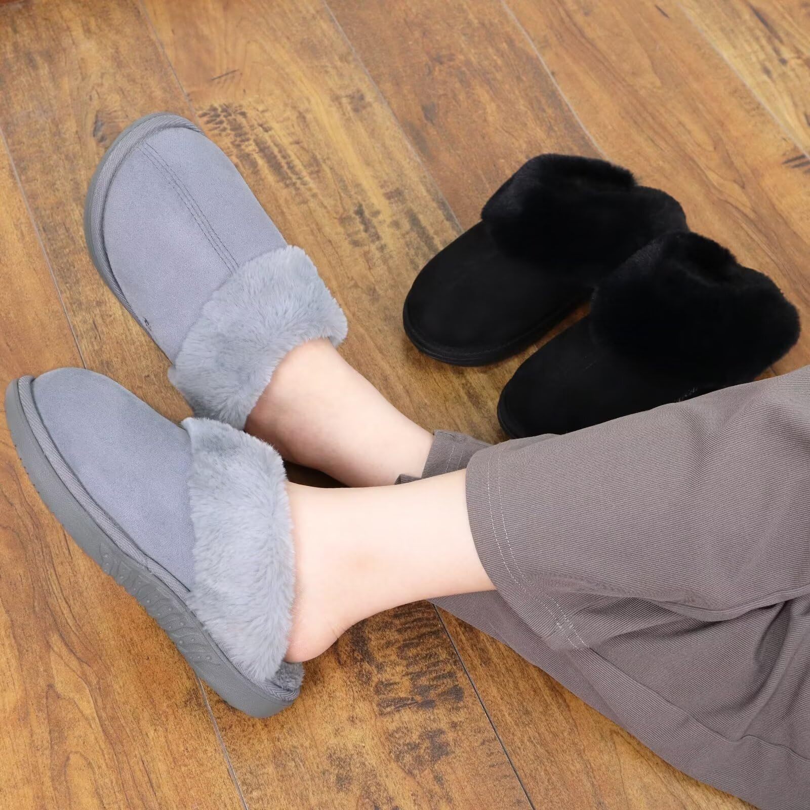 Men's Warm Slippers Suede Upper With Plush Collar