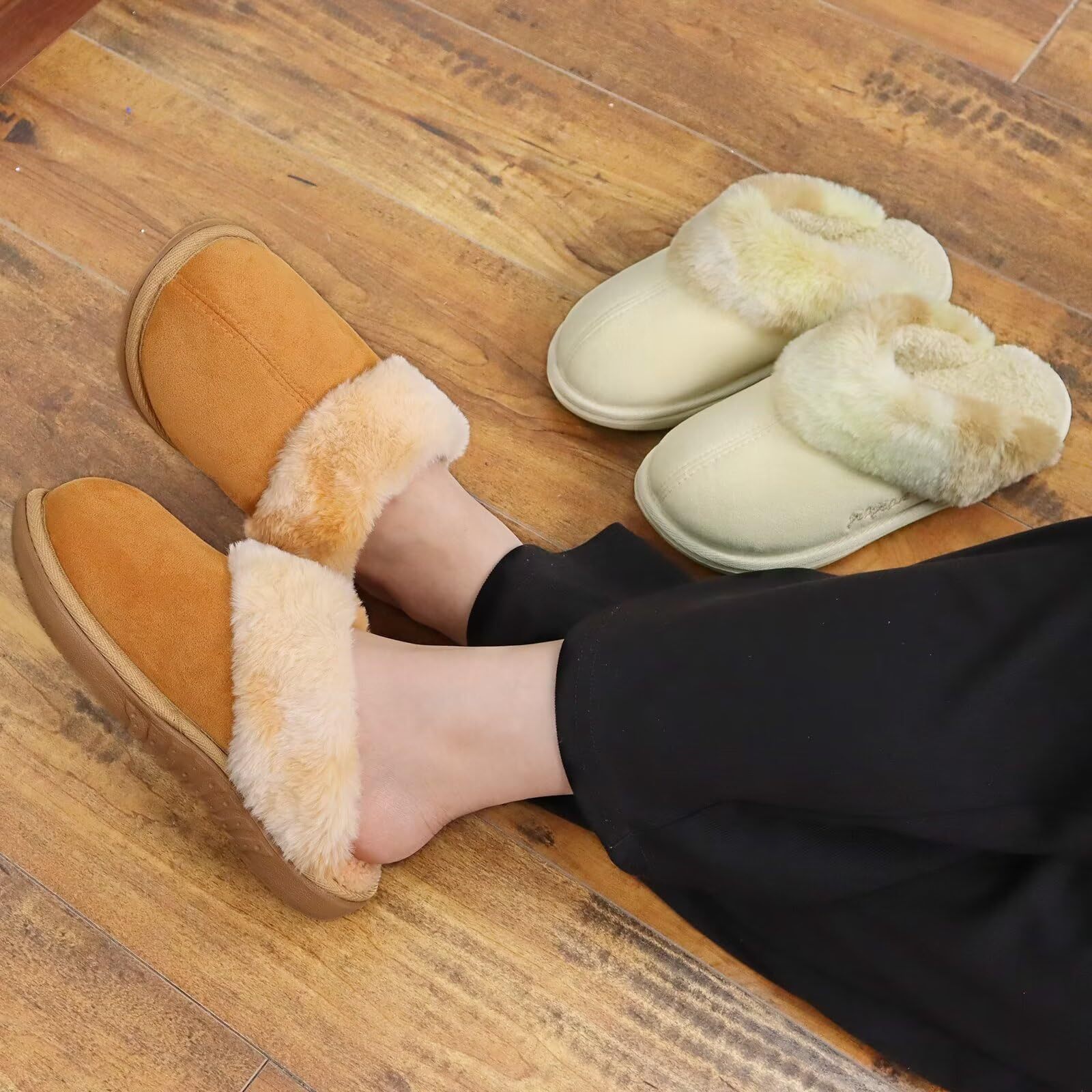 Men's Warm Slippers Suede Upper With Plush Collar