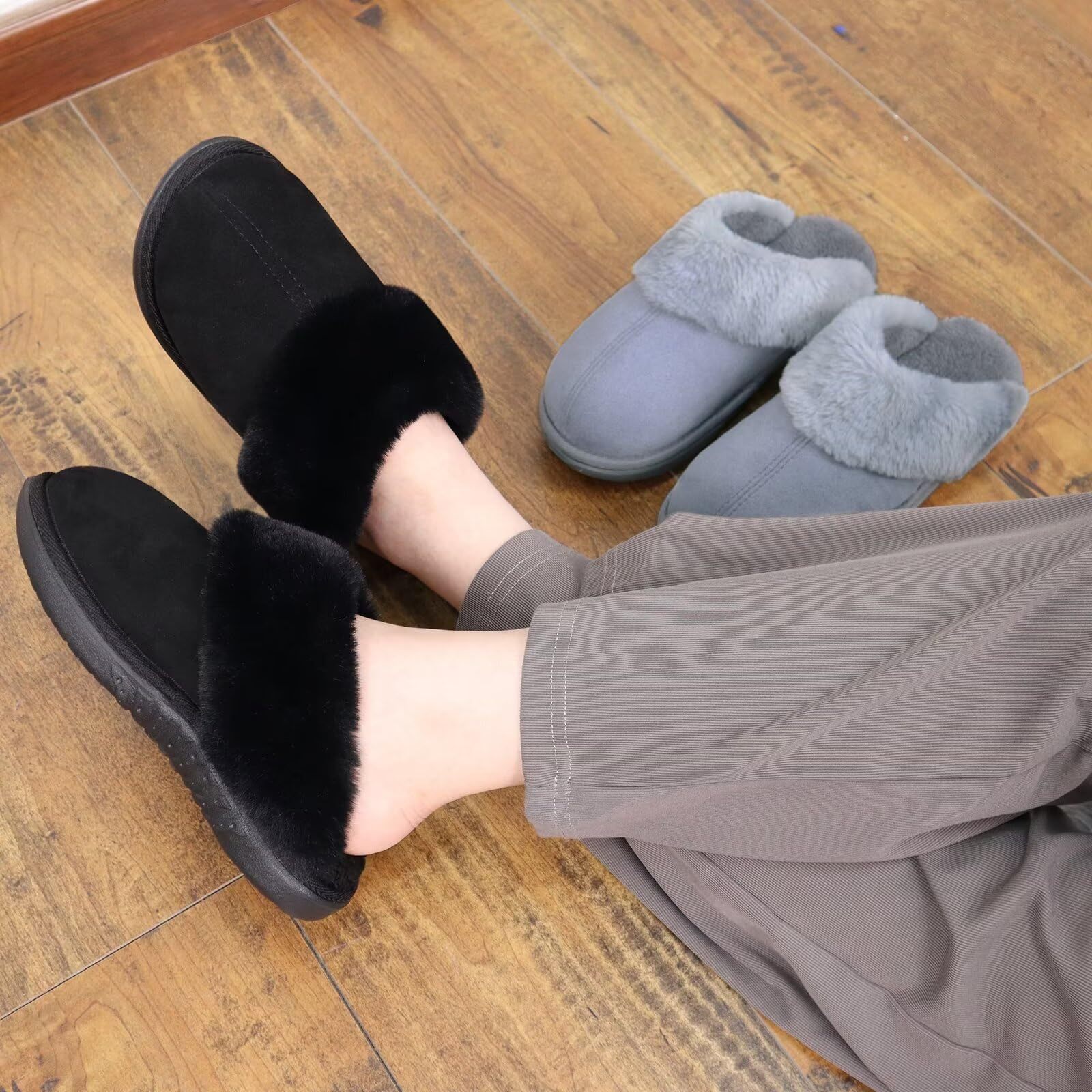 Men's Warm Slippers Suede Upper With Plush Collar