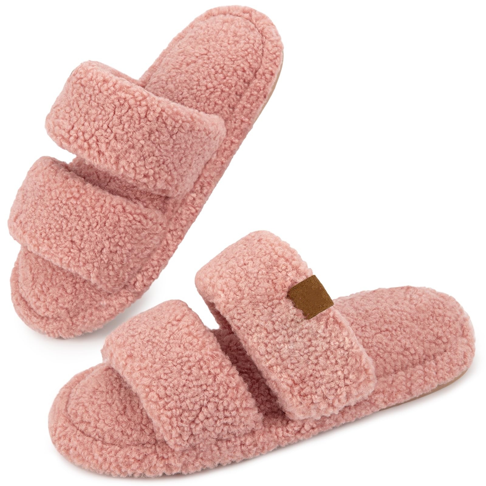 Women's Open Toe Slippers Plush Upper Sandals In Pure Color