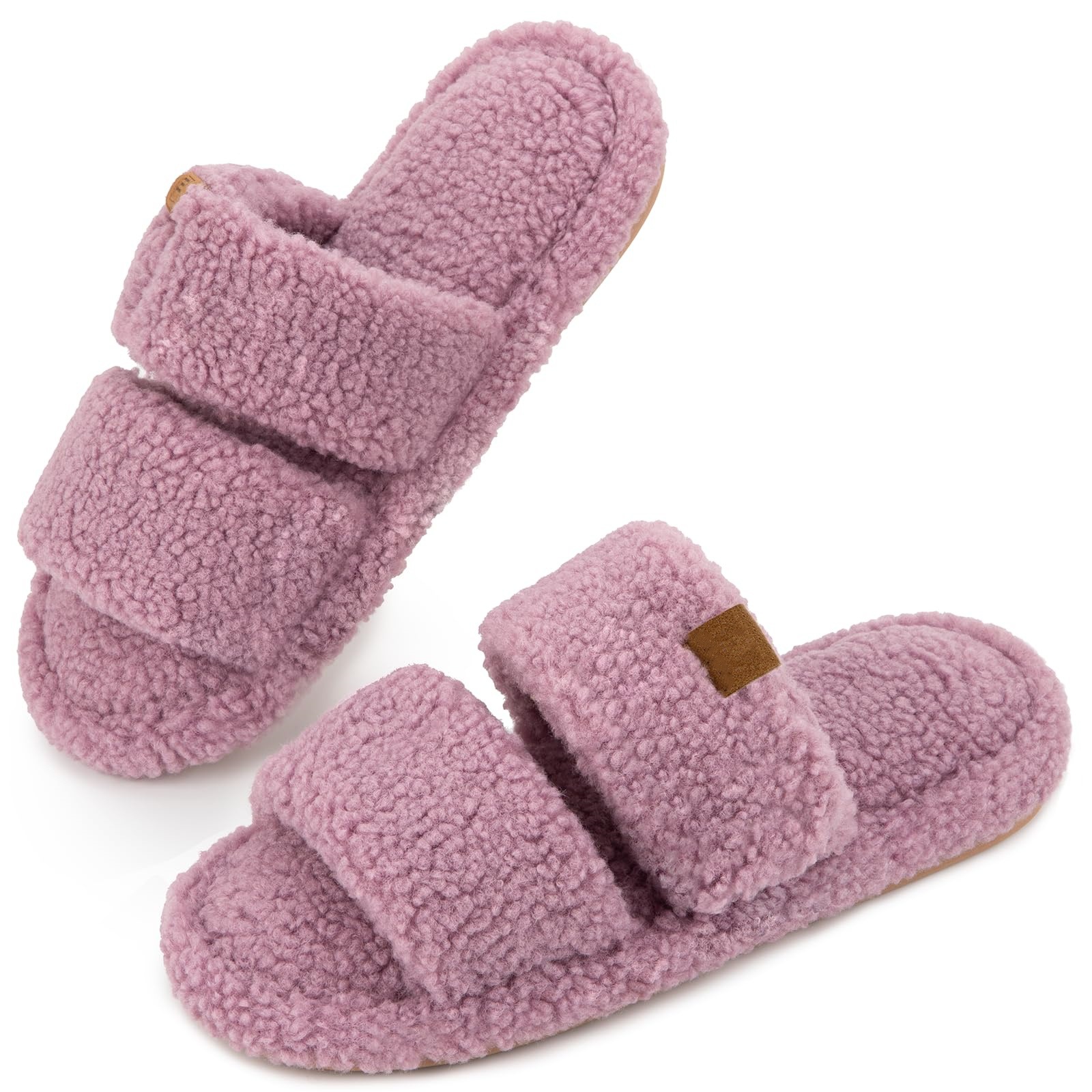 Women's Open Toe Slippers Plush Upper Sandals In Pure Color