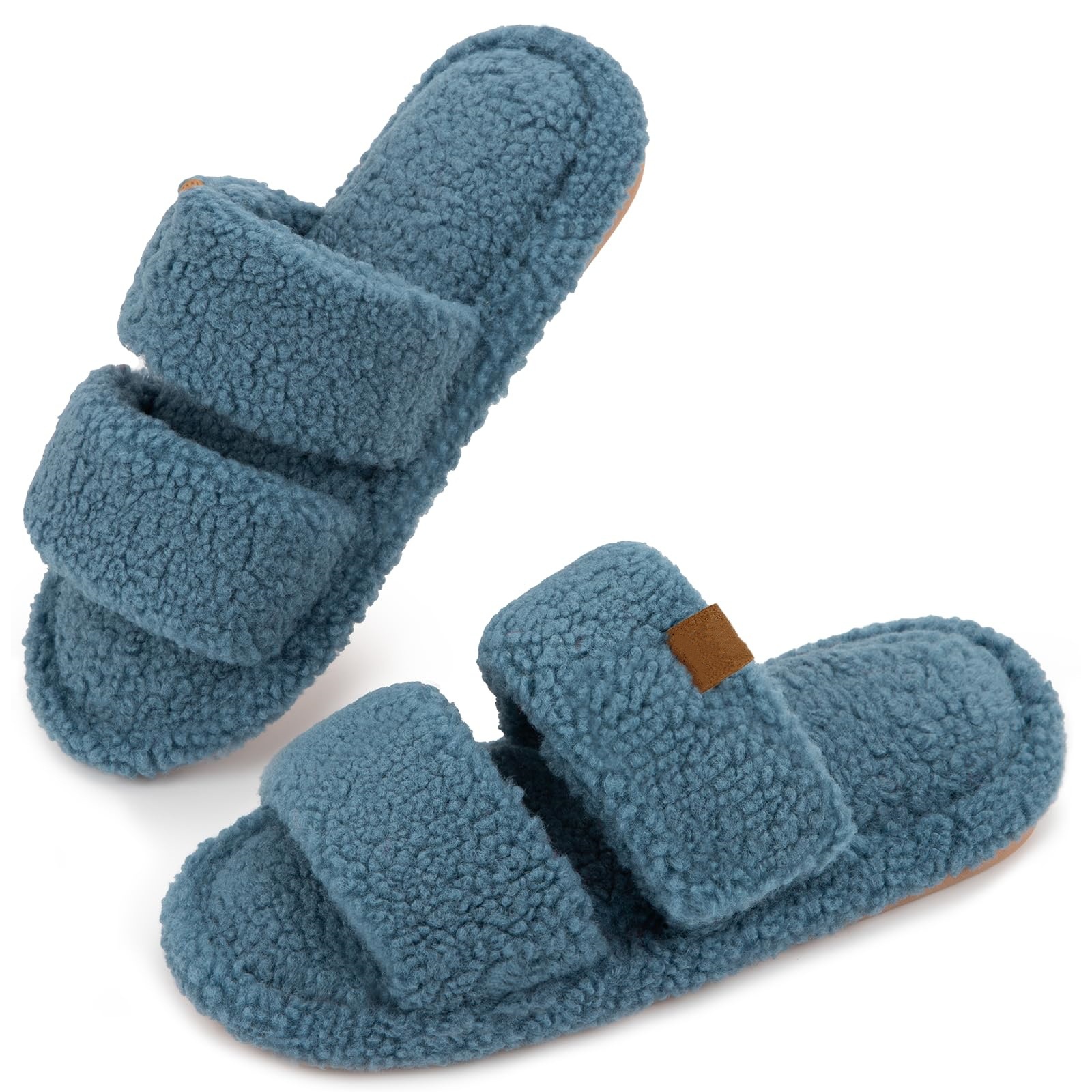 Women's Open Toe Slippers Plush Upper Sandals In Pure Color