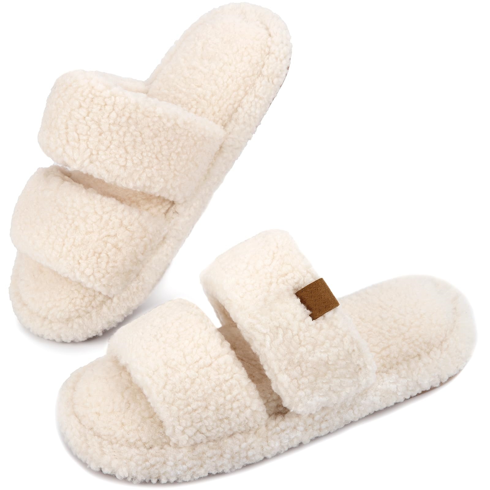 Women's Open Toe Slippers Plush Upper Sandals In Pure Color