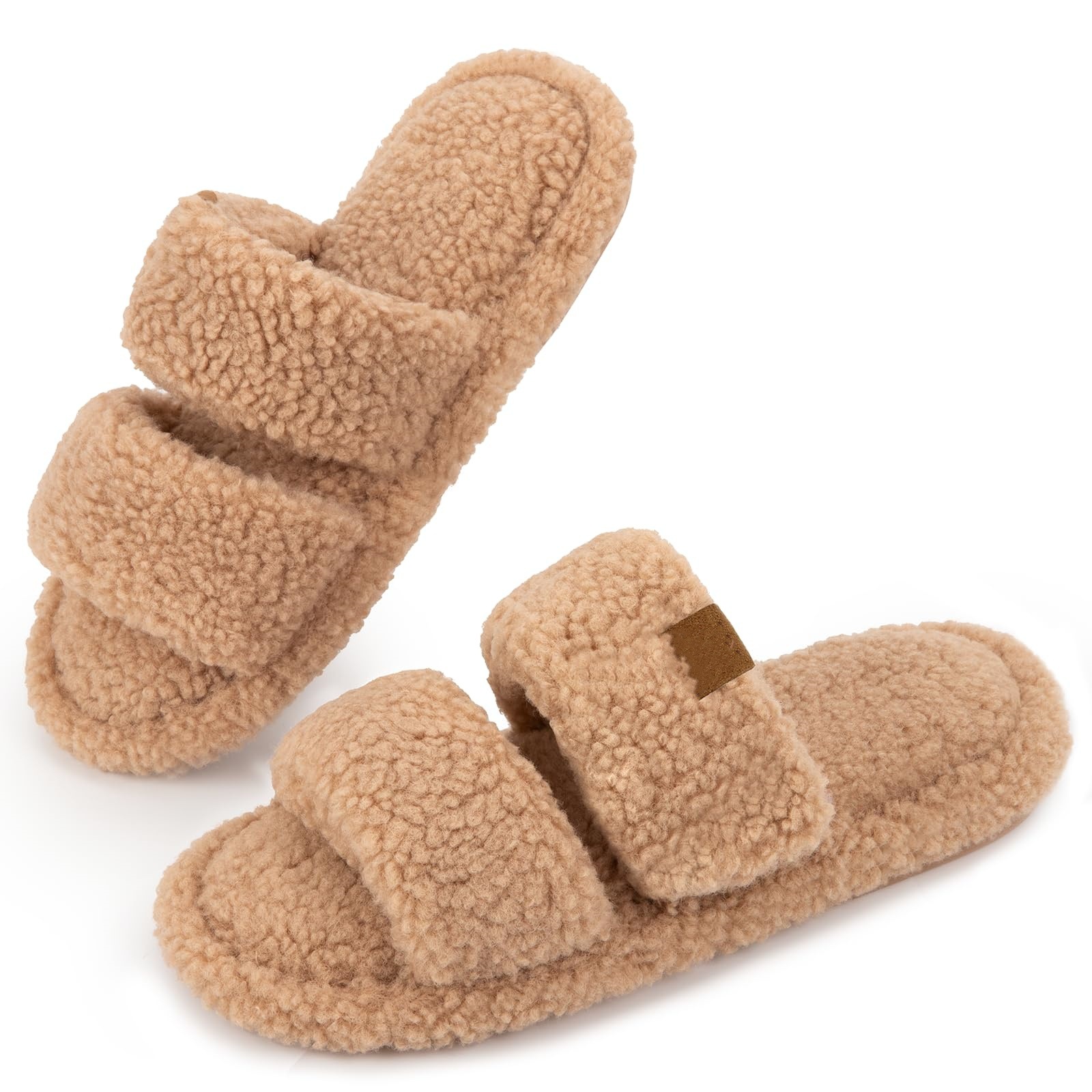 Women's Open Toe Slippers Plush Upper Sandals In Pure Color