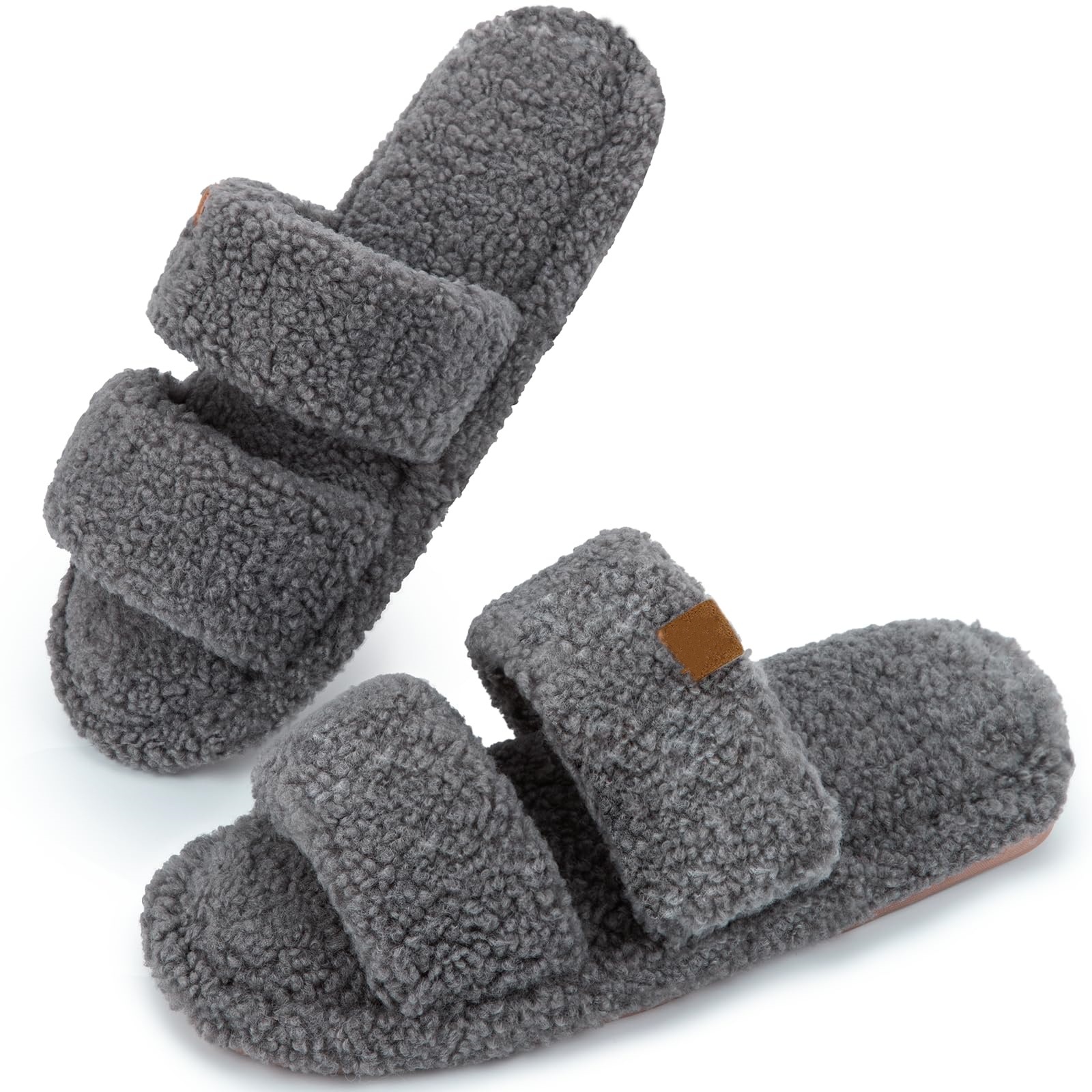 Men's Open Toe Slippers Plush Upper Sandals In Pure Color