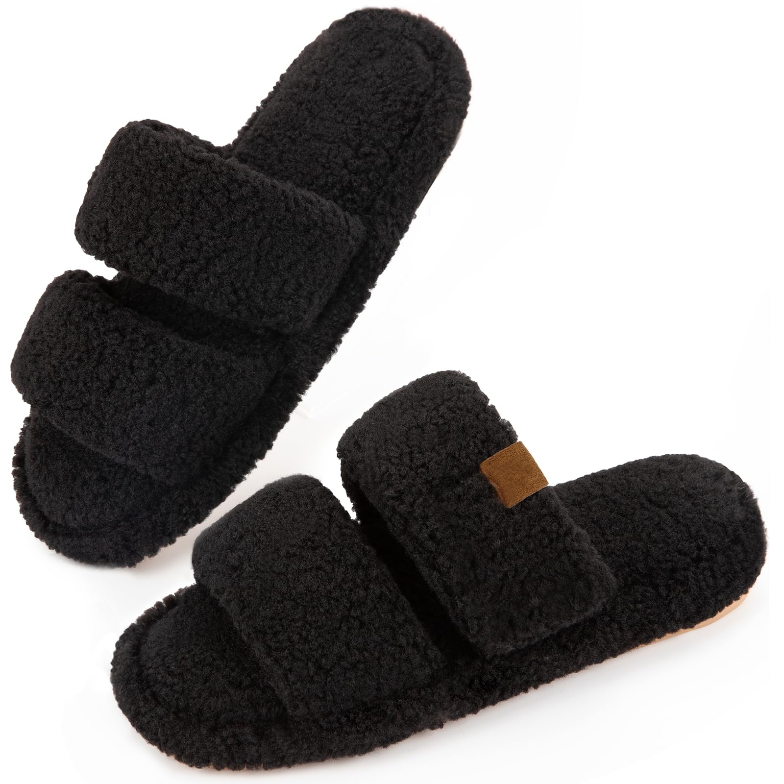 Men's Open Toe Slippers Plush Upper Sandals In Pure Color