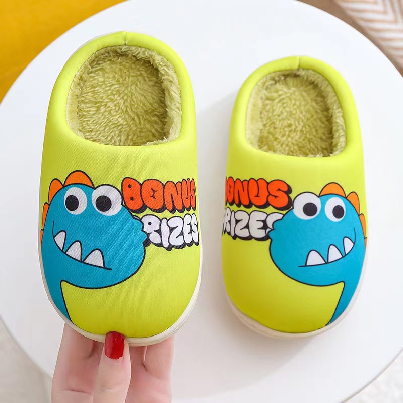 Children's Warm Slippers Printed Upper Plush Inside With Dinosaur Design