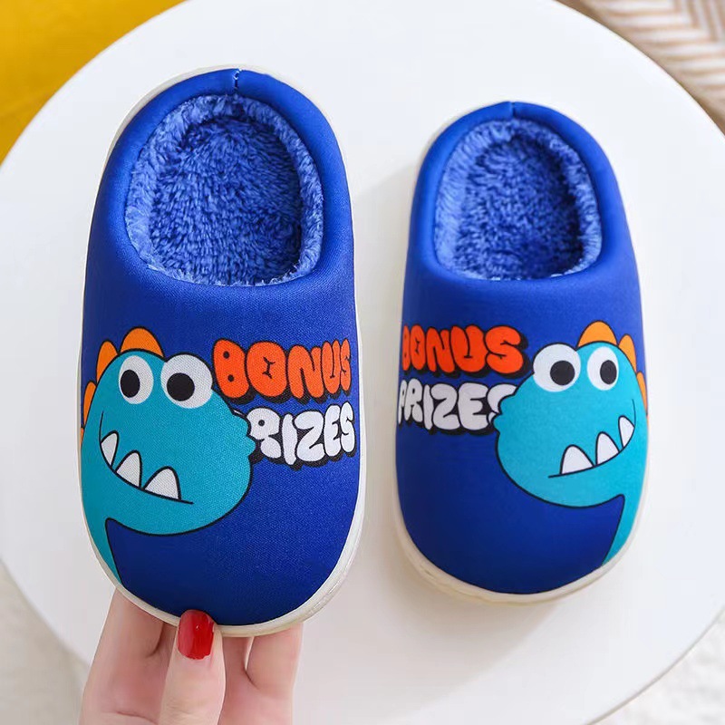 Children's Warm Slippers Printed Upper Plush Inside With Dinosaur Design