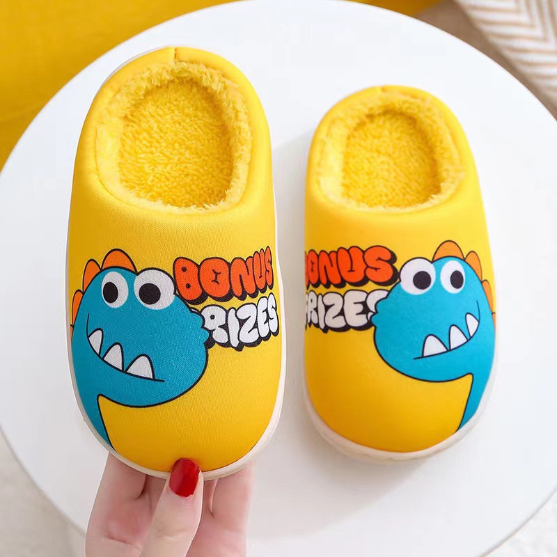 Children's Warm Slippers Printed Upper Plush Inside With Dinosaur Design