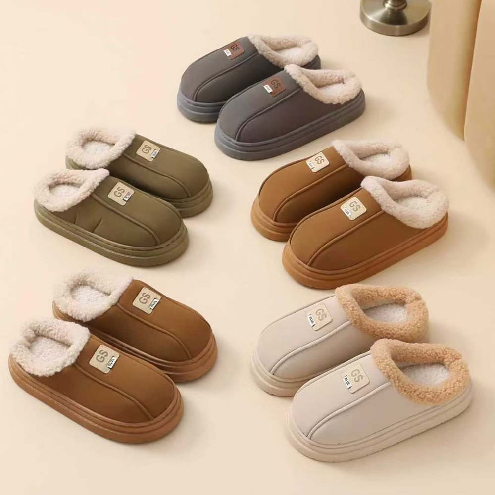 Women's And Men's Warm Slippers Fabric Upper With Plush Collar