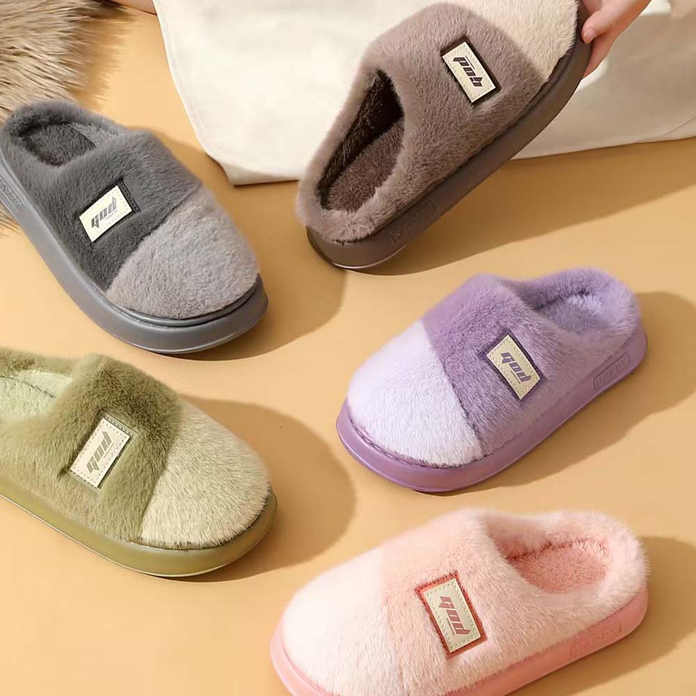 Women's Warm Slippers In Two Tone With Plush Upper