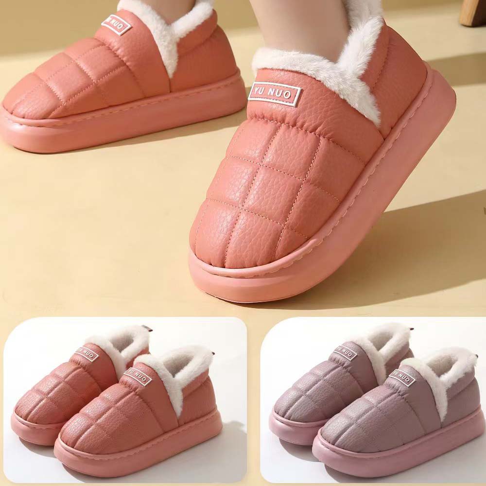 Women's Warm Shoes Winter Slippers PU Upper With Plush Inner