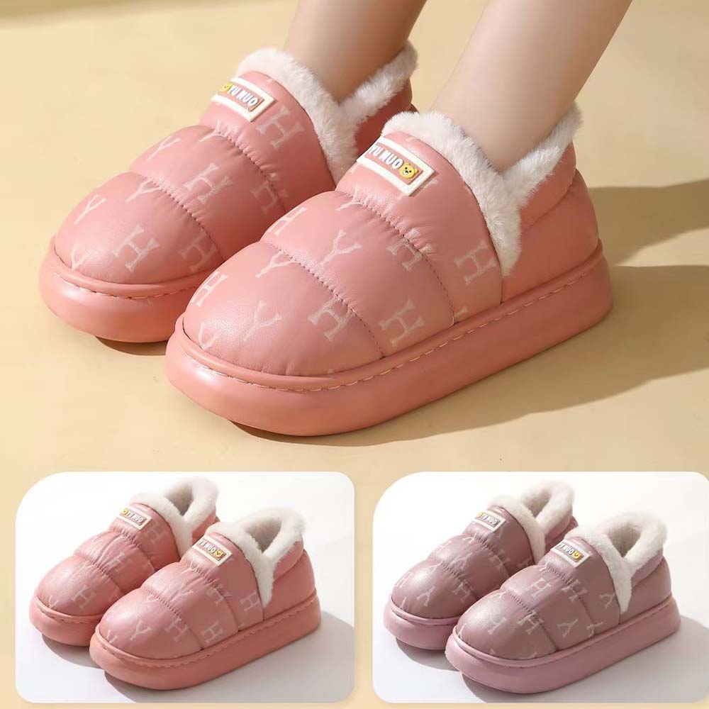 Women's Warm Shoes Winter Slippers Printed PU Upper With Plush Inner