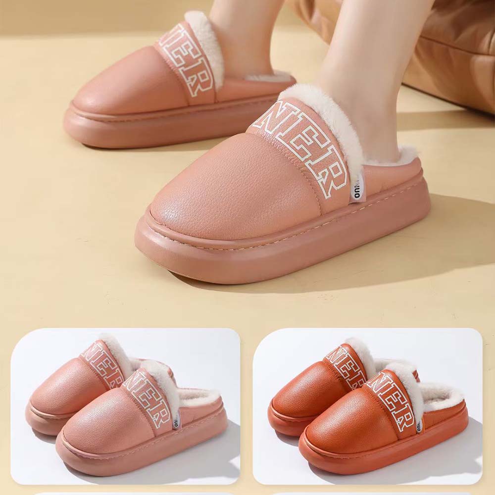 Women's Warm Slippers PU Upper With Plush Inner