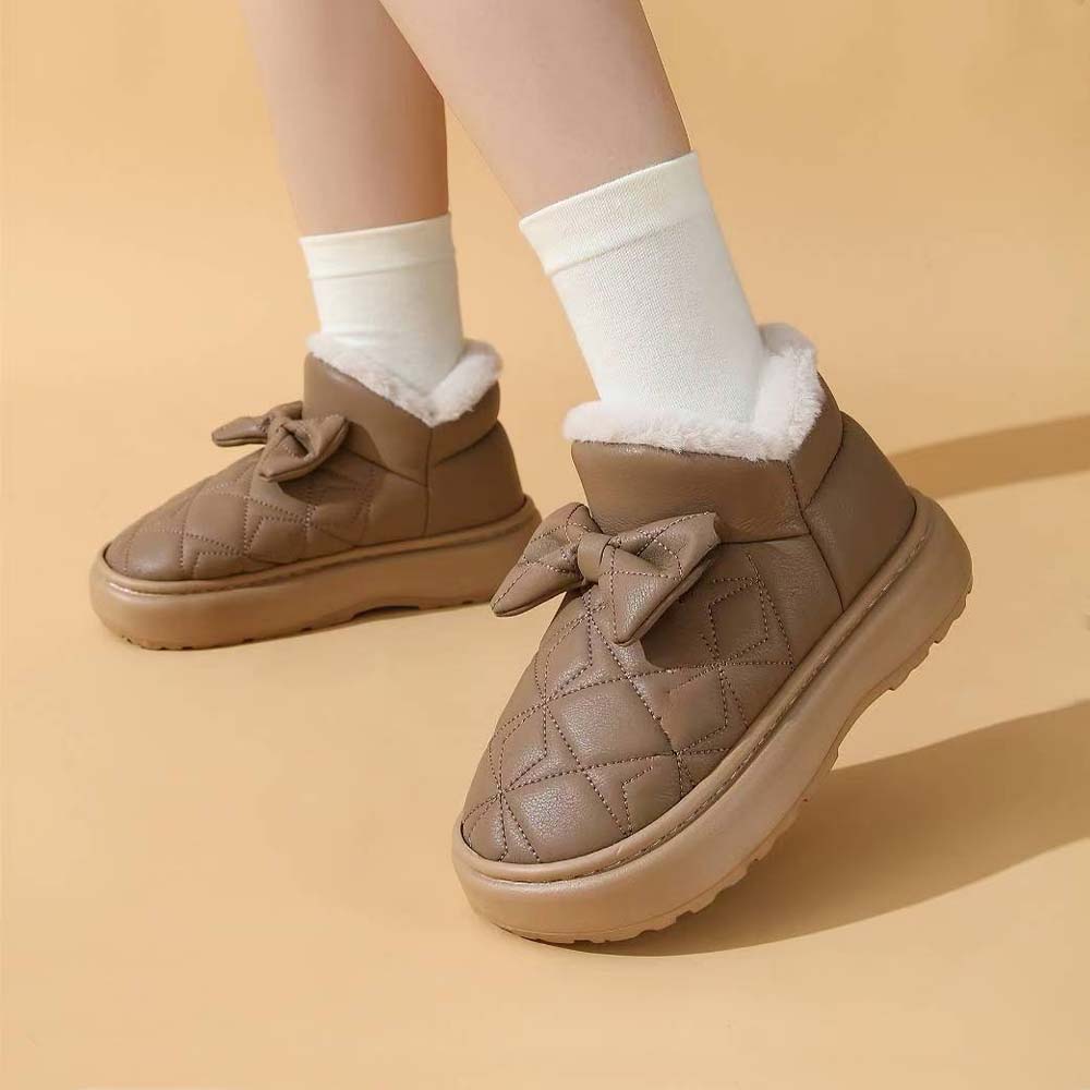 Women's Warm Shoes Bow Design PU Upper With Plush Inner