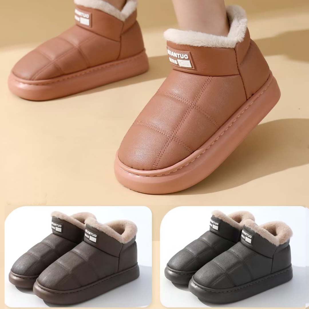 Men's Warm Shoes Winter Slippers PU Upper With Plush Inner