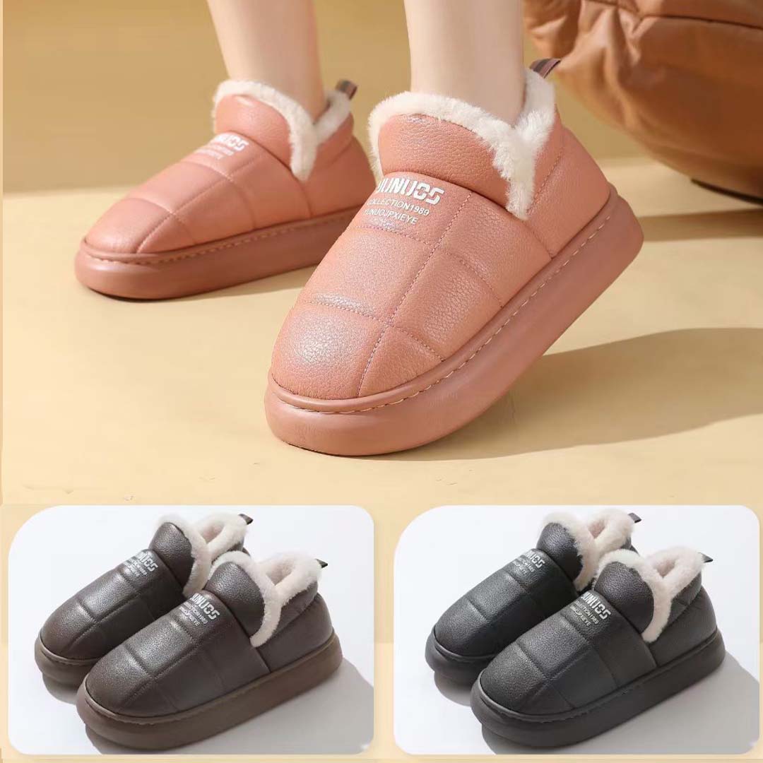 Men's Warm Shoes Winter Slippers PU Upper With Plush Inner